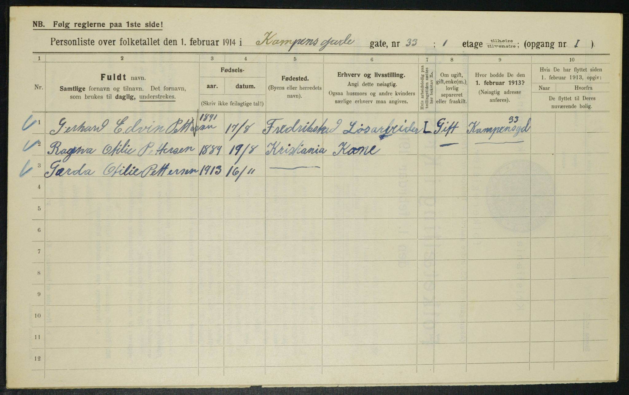 OBA, Municipal Census 1914 for Kristiania, 1914, p. 47911