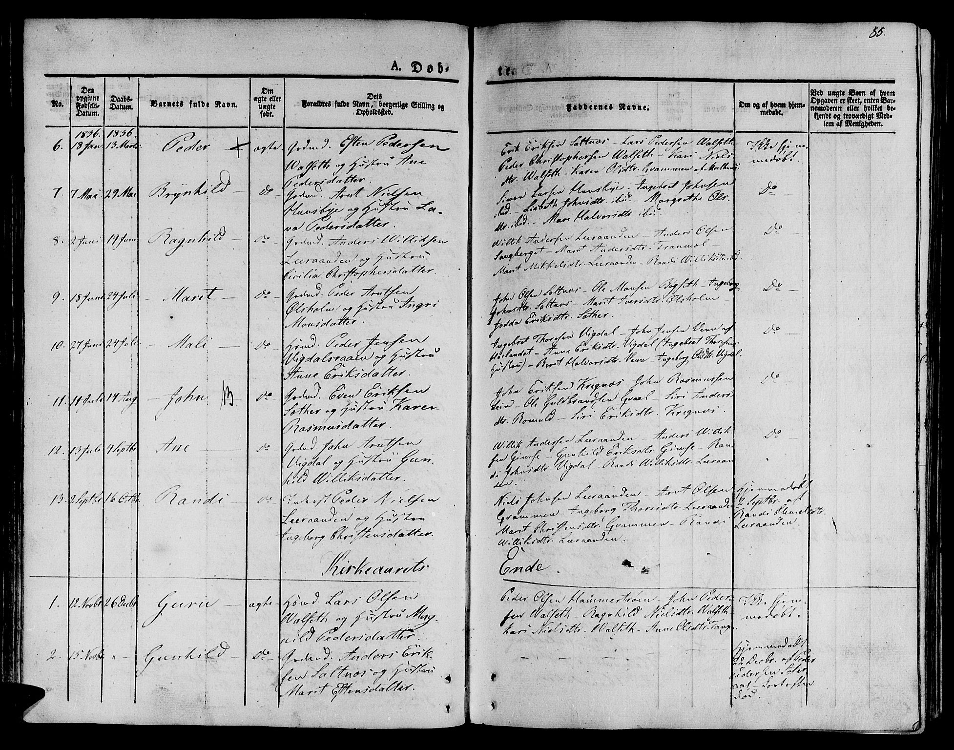 Ministerialprotokoller, klokkerbøker og fødselsregistre - Sør-Trøndelag, SAT/A-1456/612/L0375: Parish register (official) no. 612A07 /2, 1829-1845, p. 85