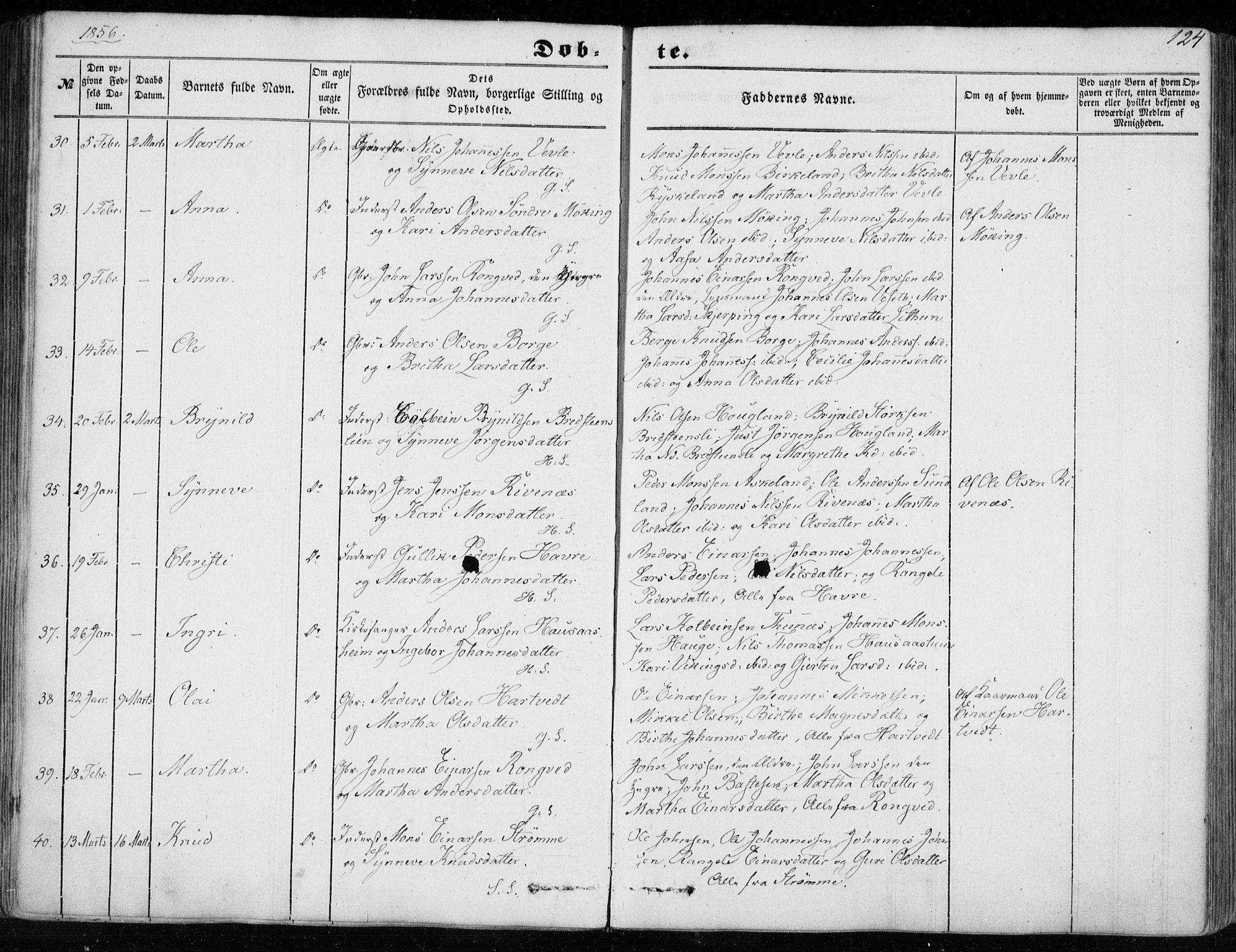 Haus sokneprestembete, AV/SAB-A-75601/H/Haa: Parish register (official) no. A 16 I, 1848-1857, p. 124