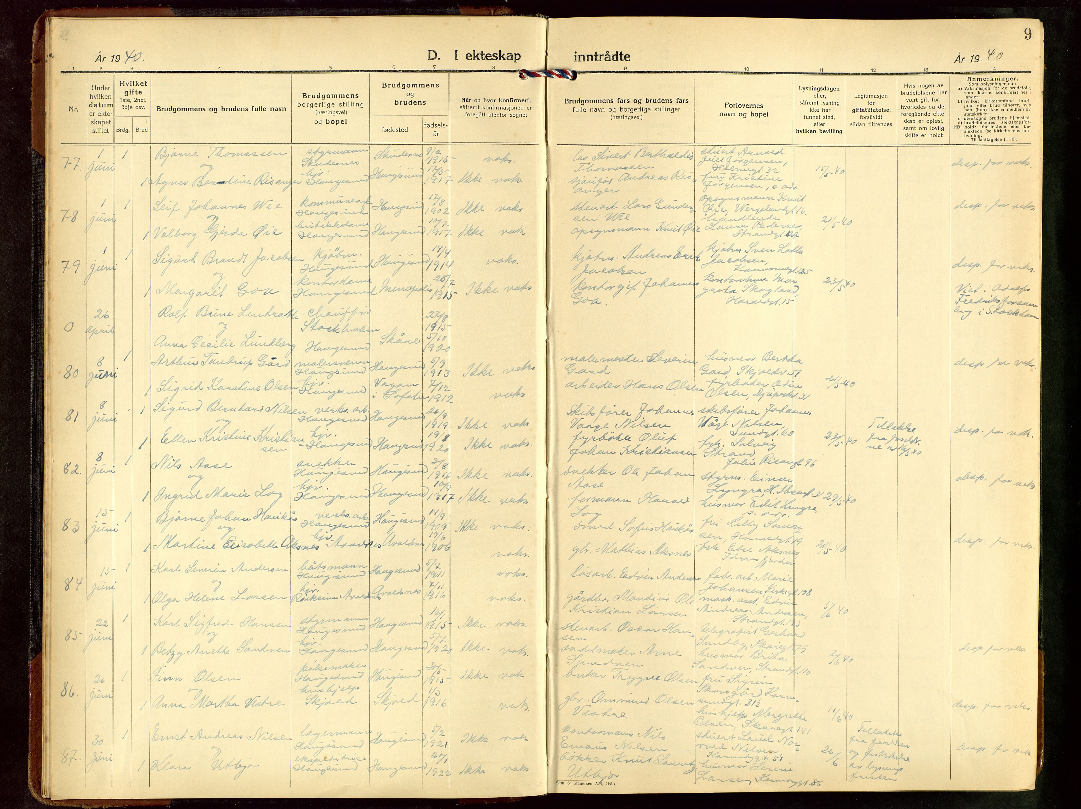 Haugesund sokneprestkontor, AV/SAST-A -101863/H/Ha/Hab/L0014: Parish register (copy) no. B 14, 1940-1952, p. 9