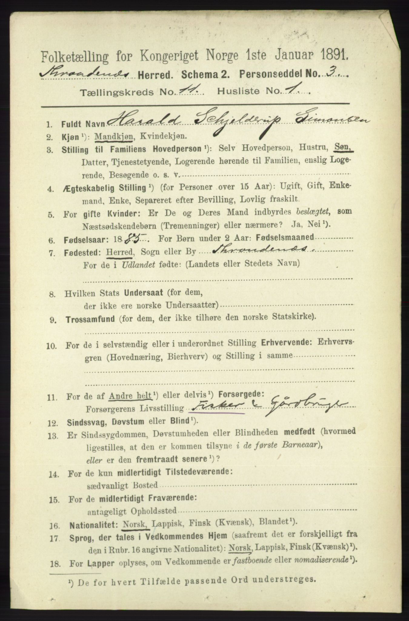 RA, 1891 census for 1914 Trondenes, 1891, p. 8001