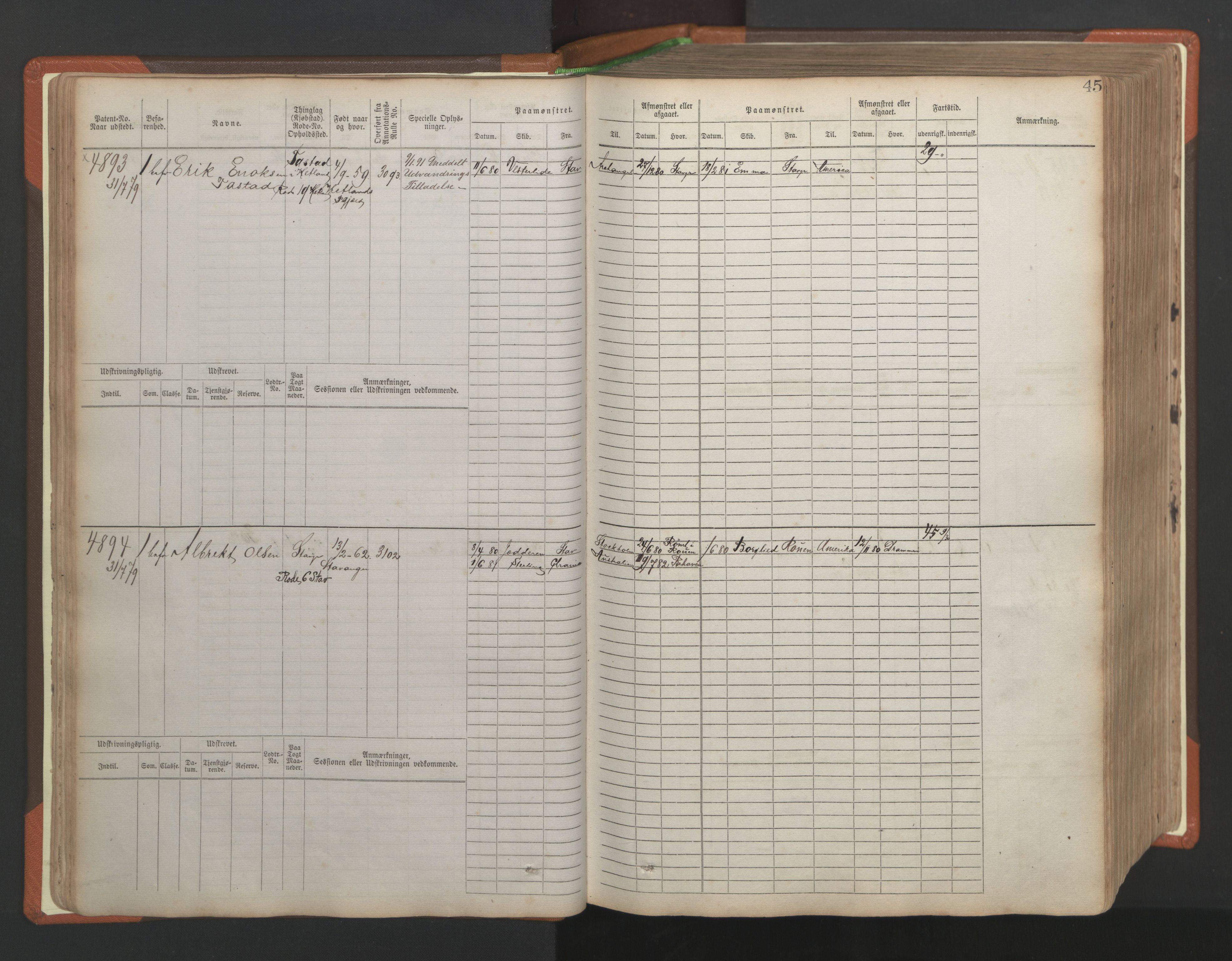 Stavanger sjømannskontor, AV/SAST-A-102006/F/Fb/Fbb/L0009: Sjøfartshovedrulle, patentnr. 4805-6006, 1879-1887, p. 49