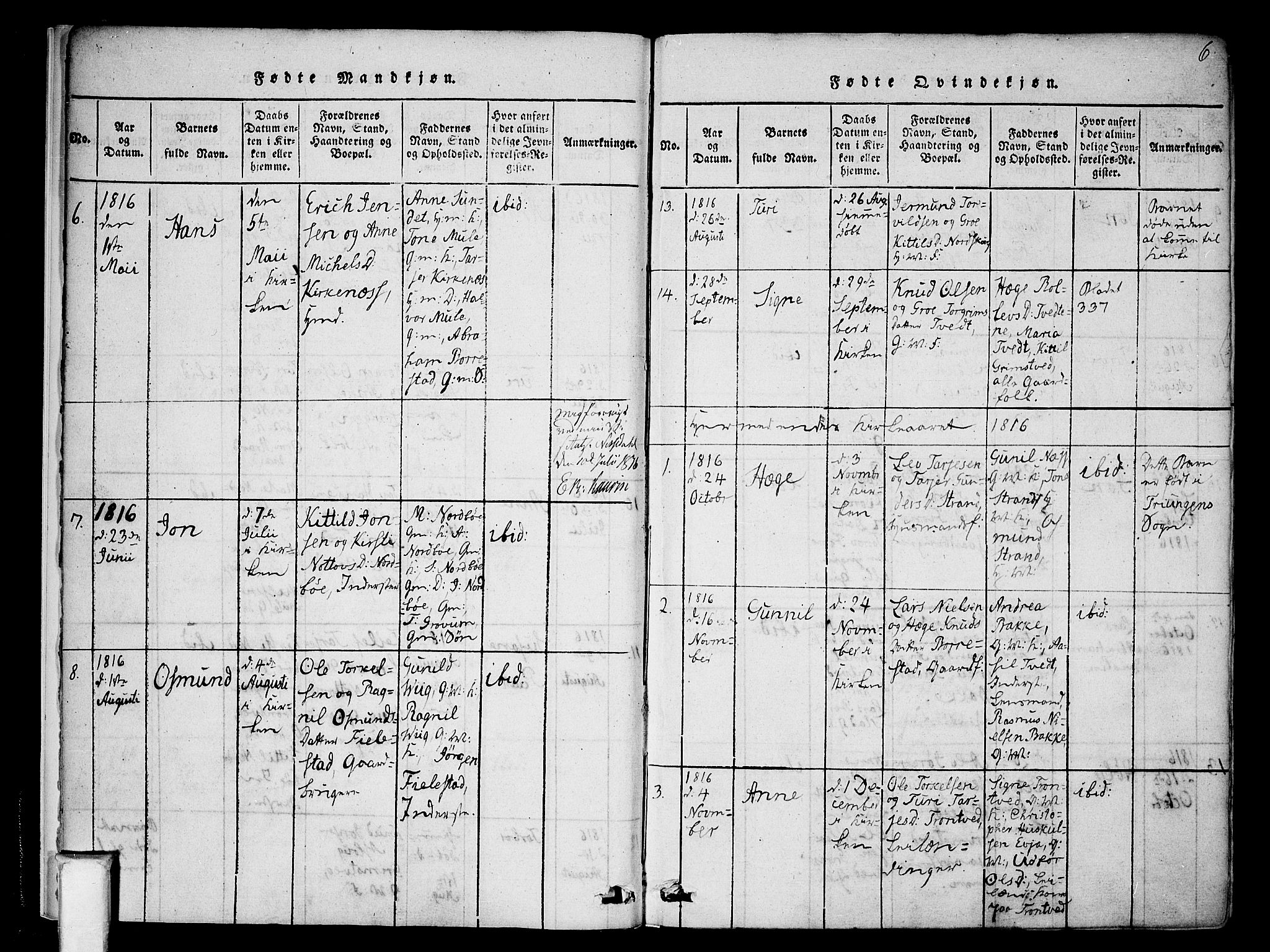 Nissedal kirkebøker, SAKO/A-288/F/Fa/L0002: Parish register (official) no. I 2, 1814-1845, p. 6
