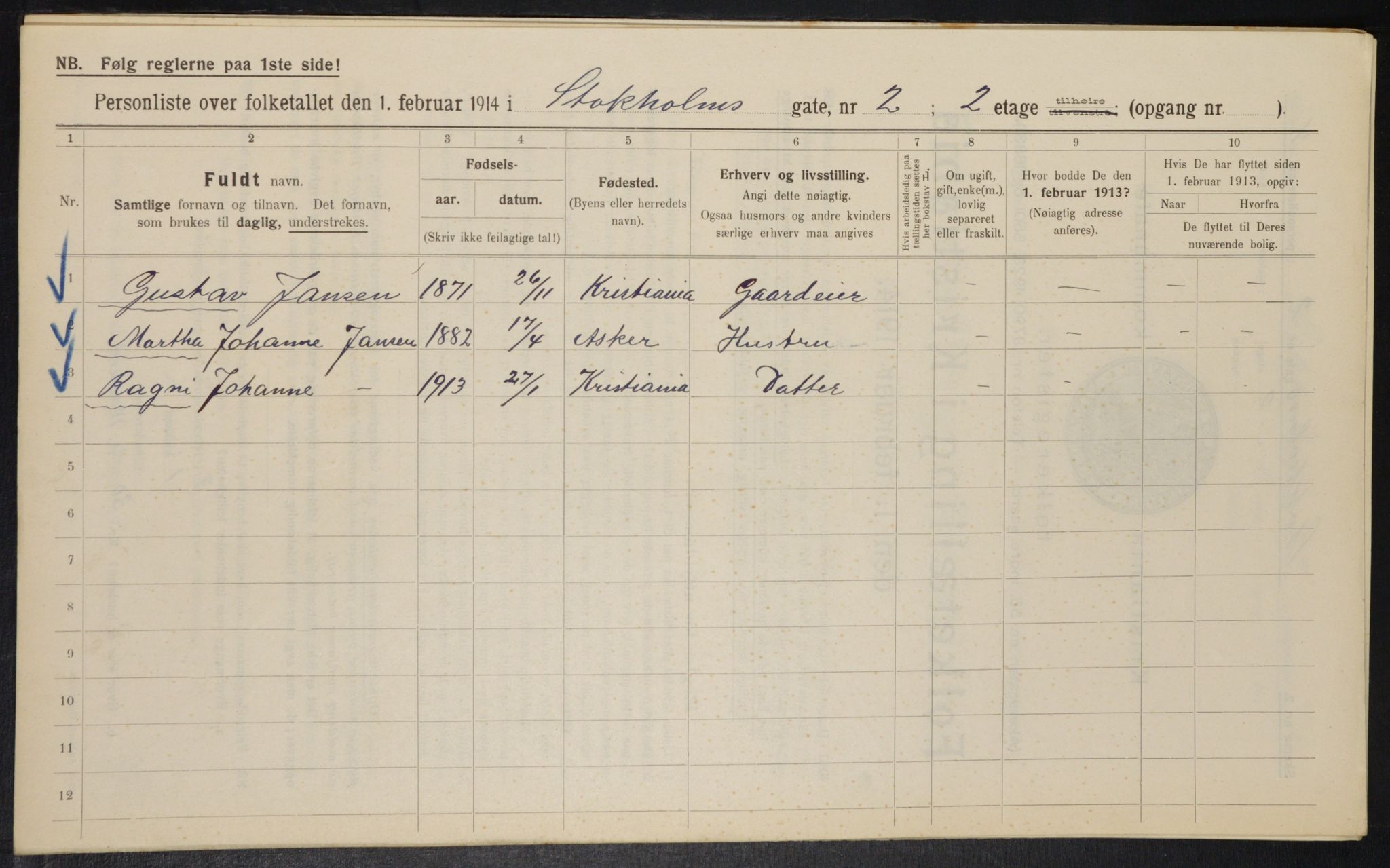 OBA, Municipal Census 1914 for Kristiania, 1914, p. 103027