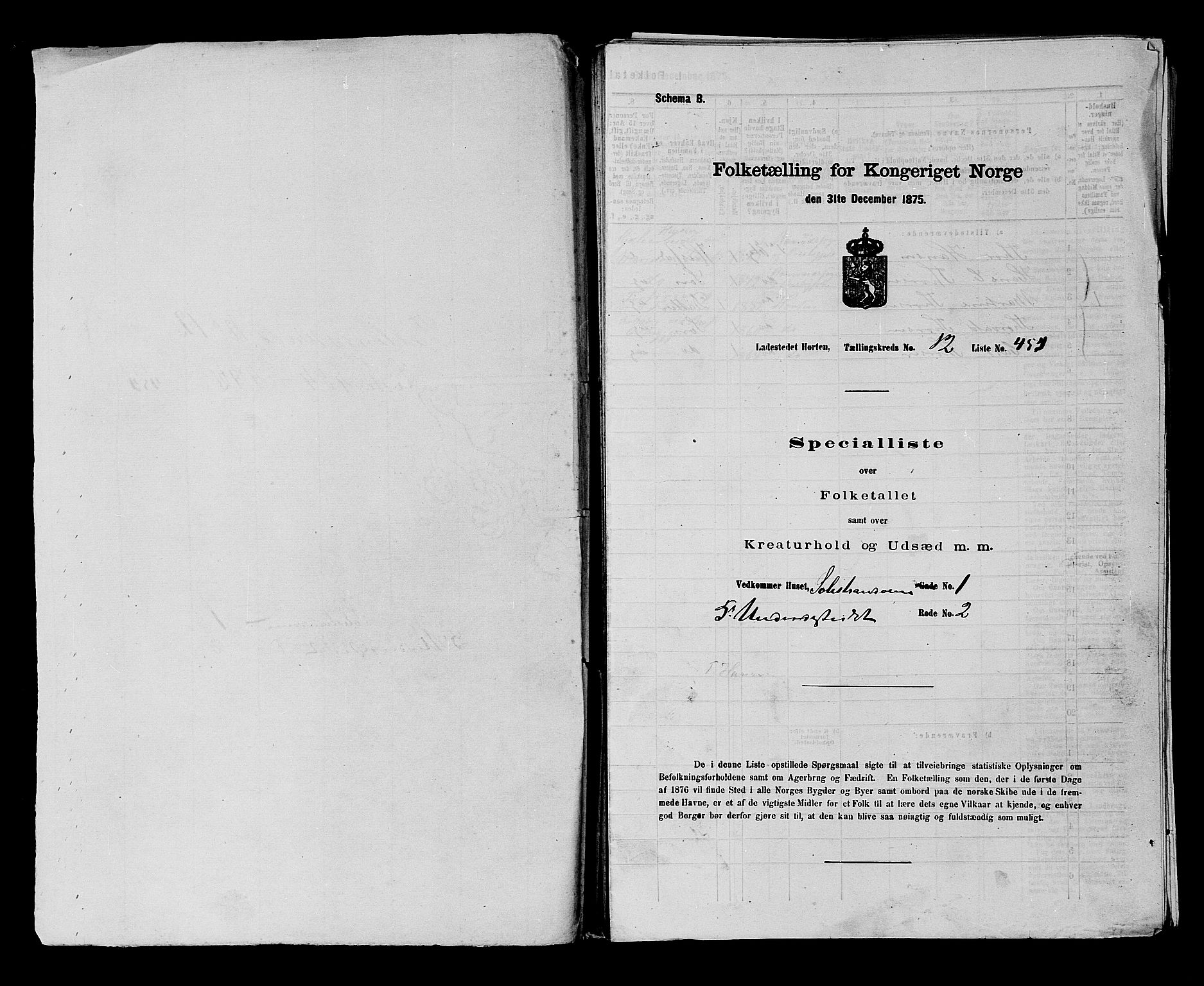SAKO, 1875 census for 0703P Horten, 1875, p. 1022