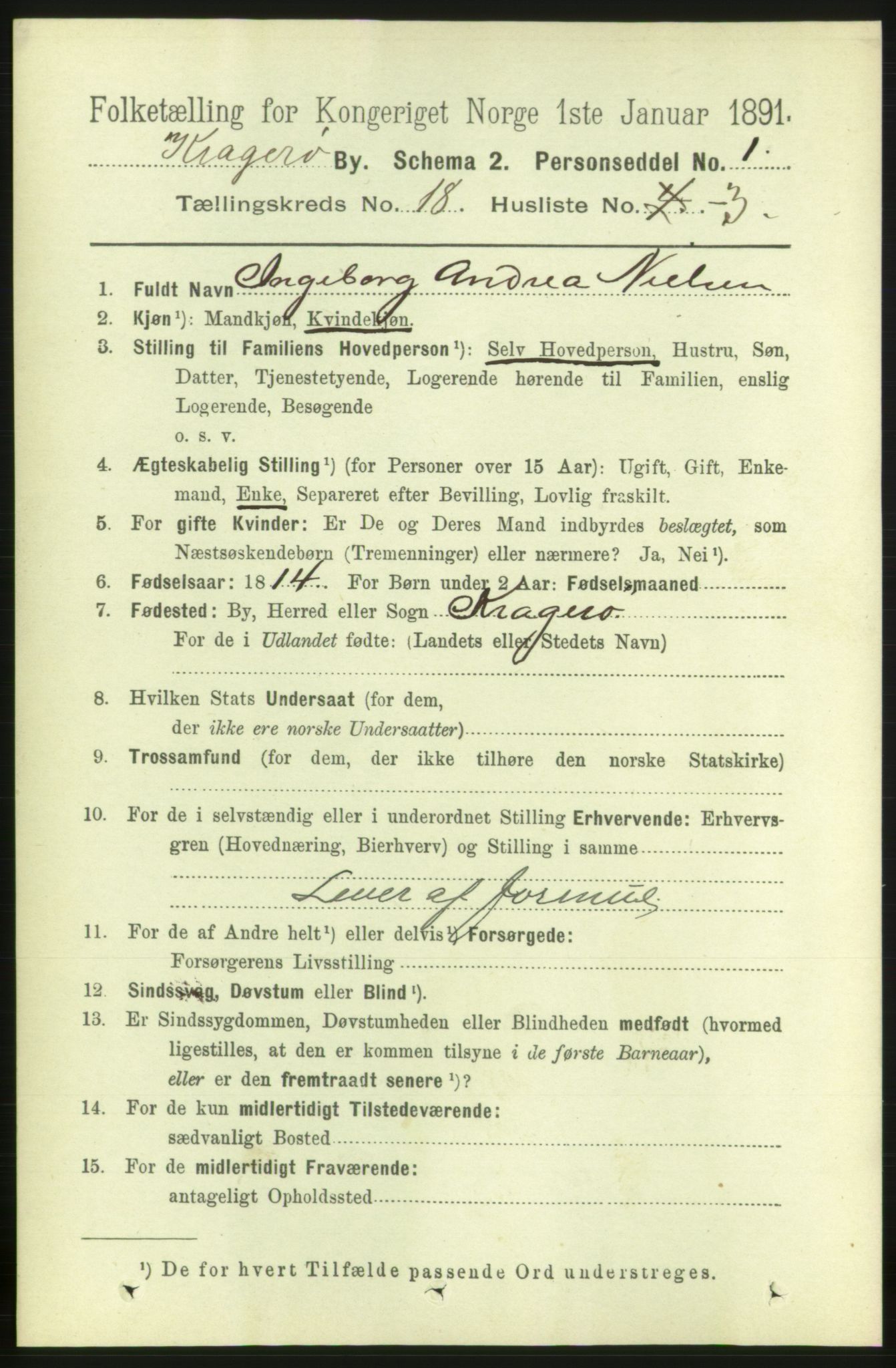 RA, 1891 census for 0801 Kragerø, 1891, p. 4465