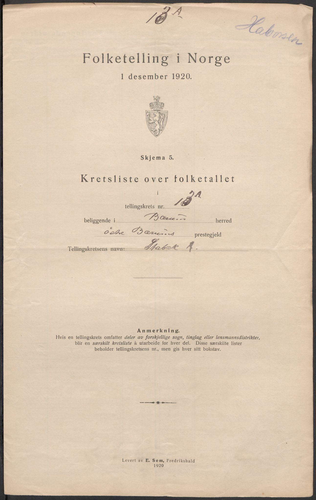 SAO, 1920 census for Bærum, 1920, p. 71