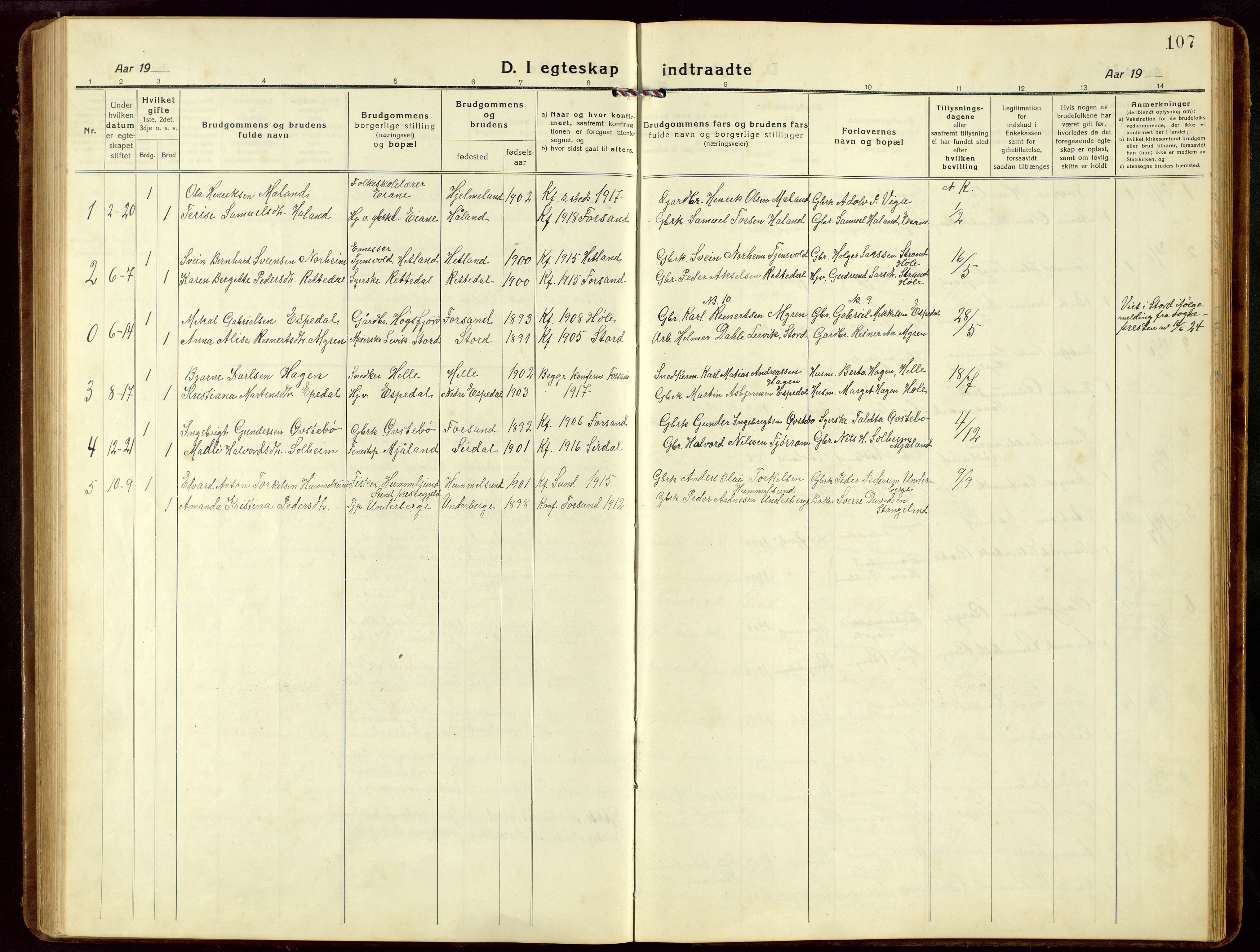 Høgsfjord sokneprestkontor, AV/SAST-A-101624/H/Ha/Hab/L0005: Parish register (copy) no. B 5, 1920-1957, p. 107