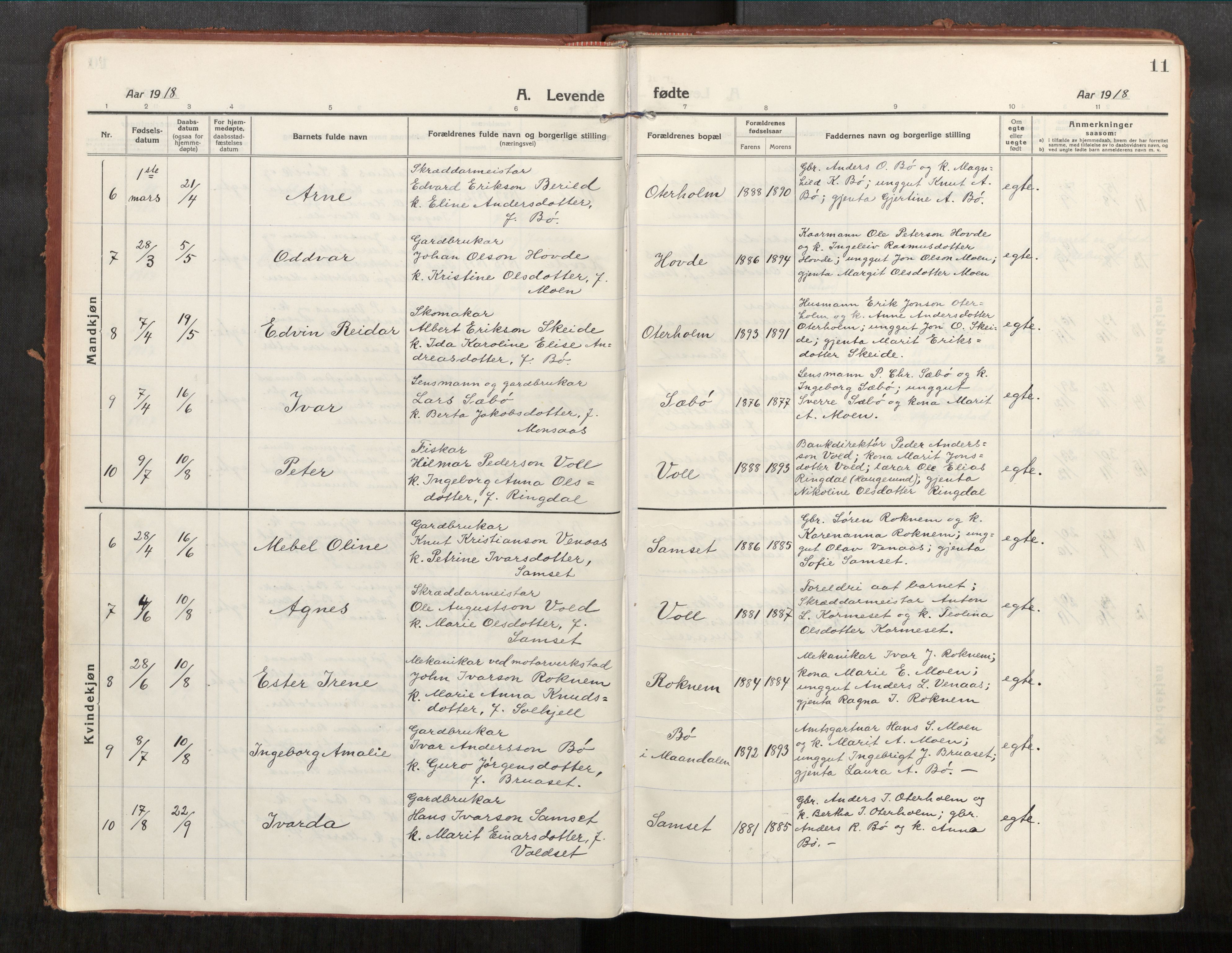 Eid sokneprestkontor, AV/SAT-A-1254: Parish register (official) no. 543A04, 1916-1956, p. 11