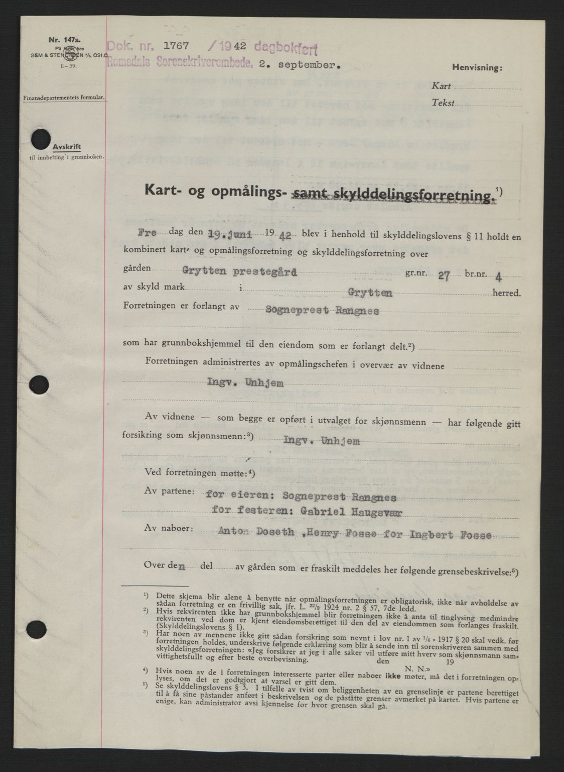 Romsdal sorenskriveri, AV/SAT-A-4149/1/2/2C: Mortgage book no. A12, 1942-1942, Diary no: : 1767/1942