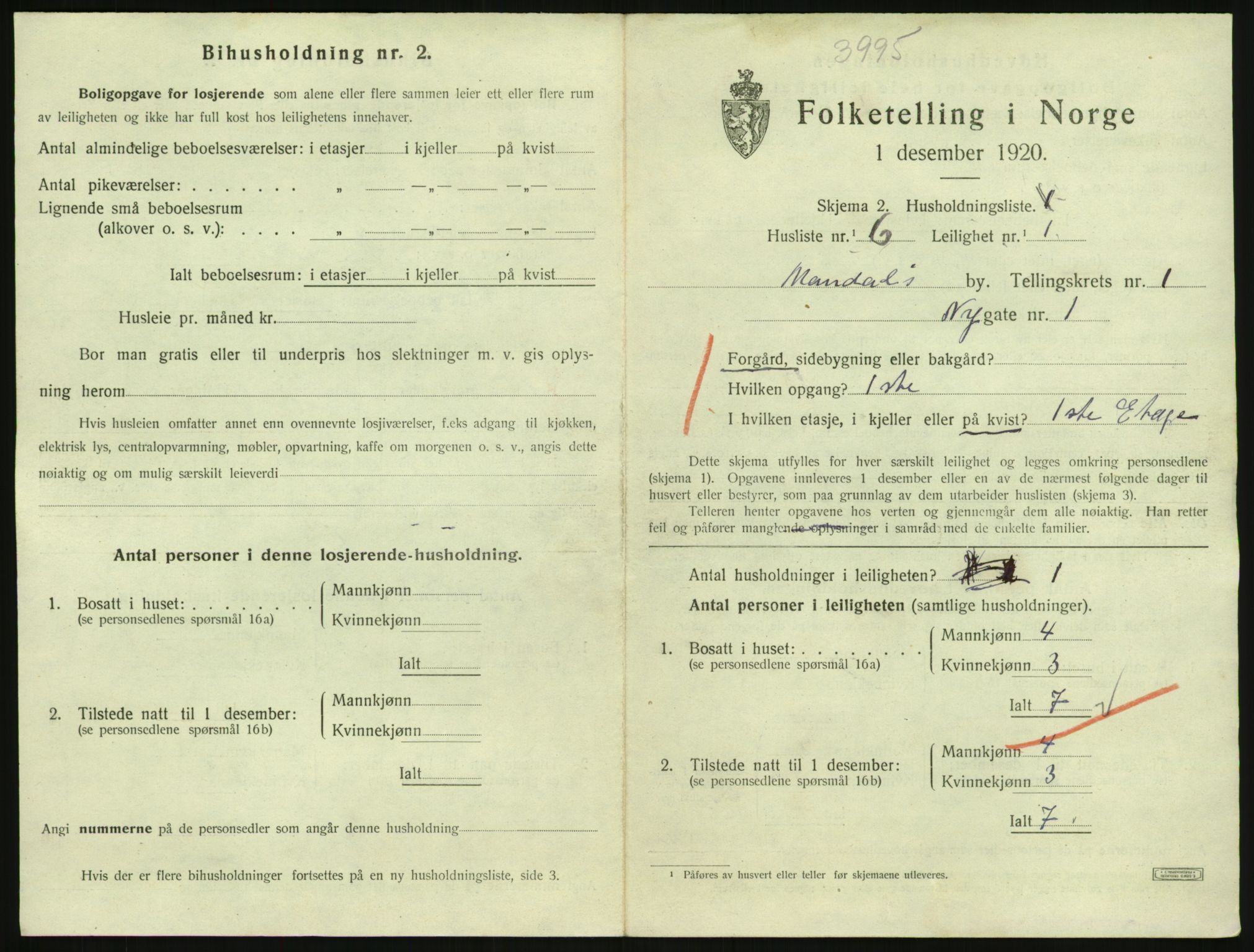 SAK, 1920 census for Mandal, 1920, p. 1439
