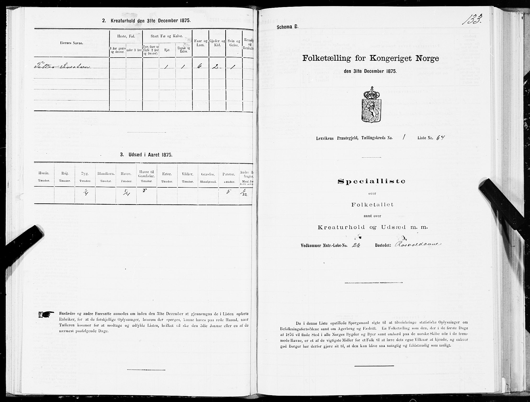 SAT, 1875 census for 1718P Leksvik, 1875, p. 1133