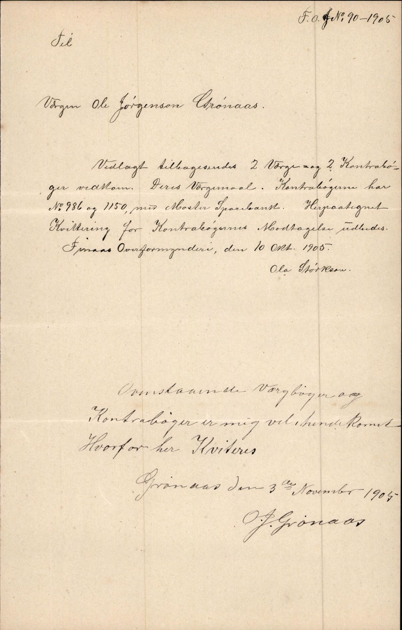 Finnaas kommune. Overformynderiet, IKAH/1218a-812/D/Da/Daa/L0002/0003: Kronologisk ordna korrespondanse / Kronologisk ordna korrespondanse, 1905-1909, p. 37