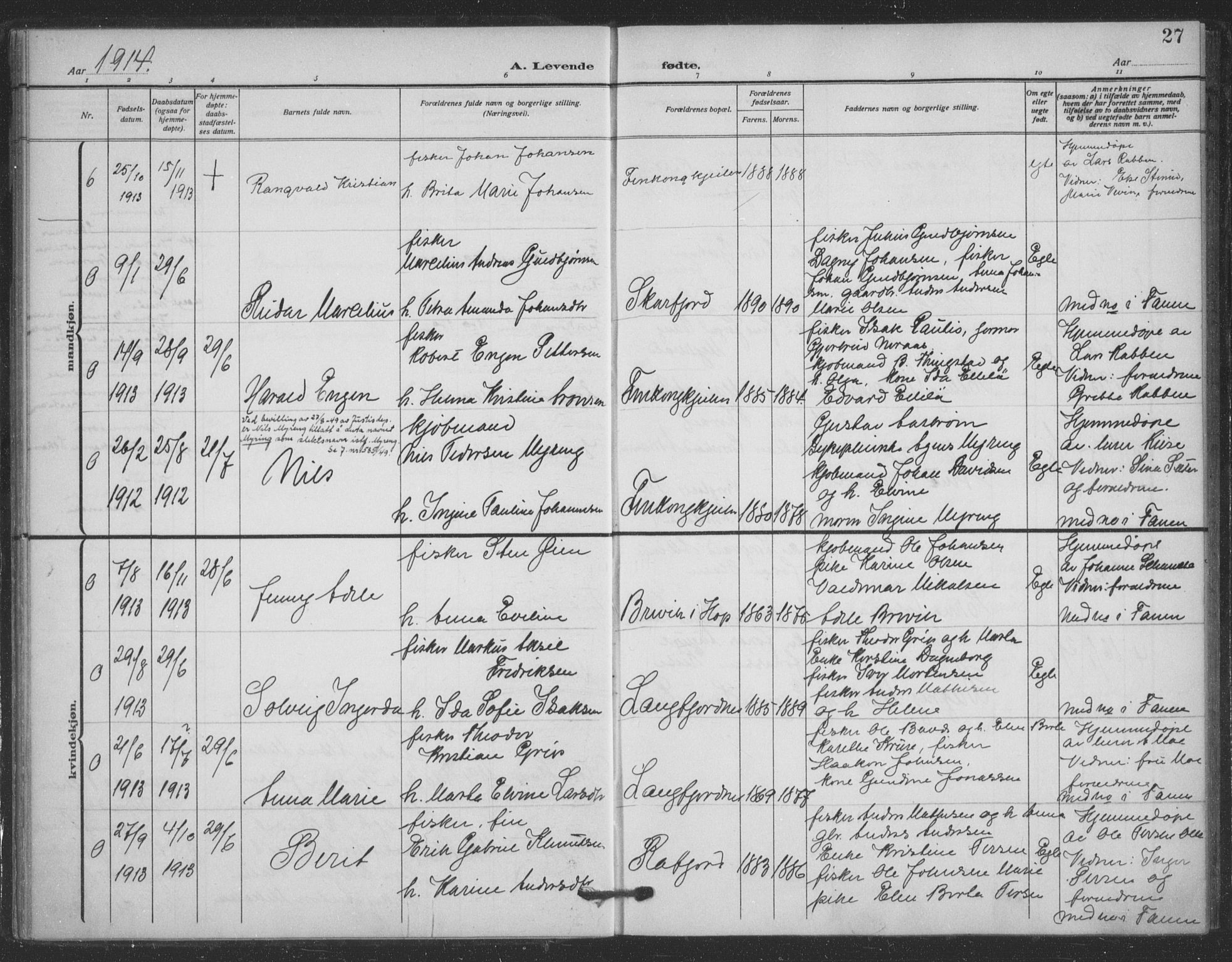 Tana sokneprestkontor, AV/SATØ-S-1334/H/Ha/L0008kirke: Parish register (official) no. 8, 1908-1920, p. 27