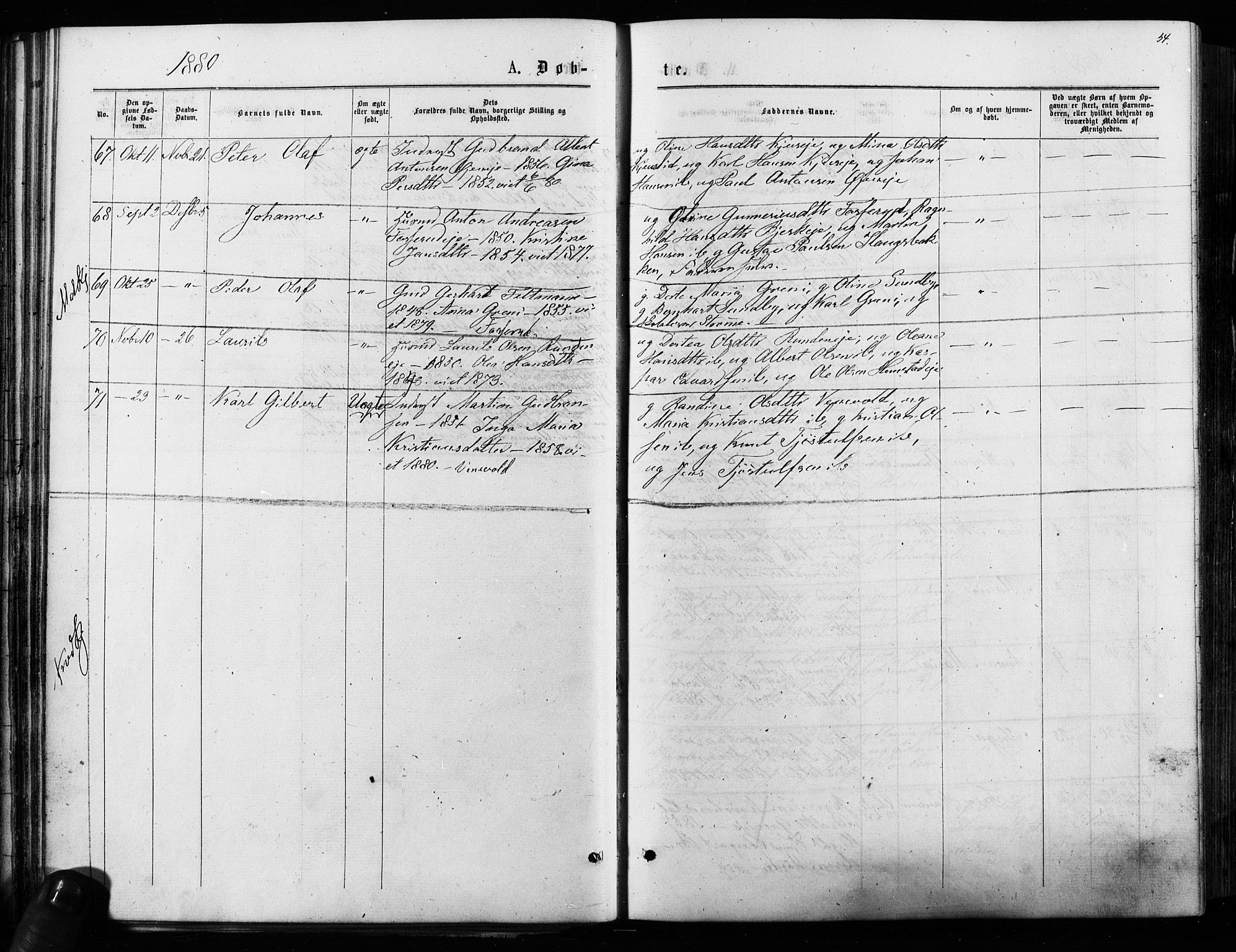 Nes prestekontor Kirkebøker, AV/SAO-A-10410/F/Fa/L0009: Parish register (official) no. I 9, 1875-1882, p. 54