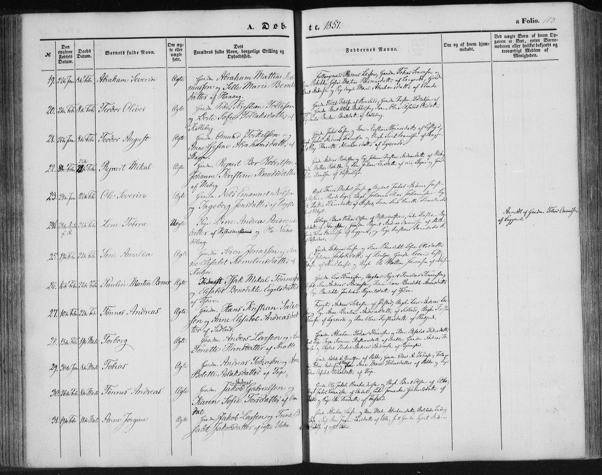 Lista sokneprestkontor, SAK/1111-0027/F/Fa/L0010: Parish register (official) no. A 10, 1846-1861, p. 113