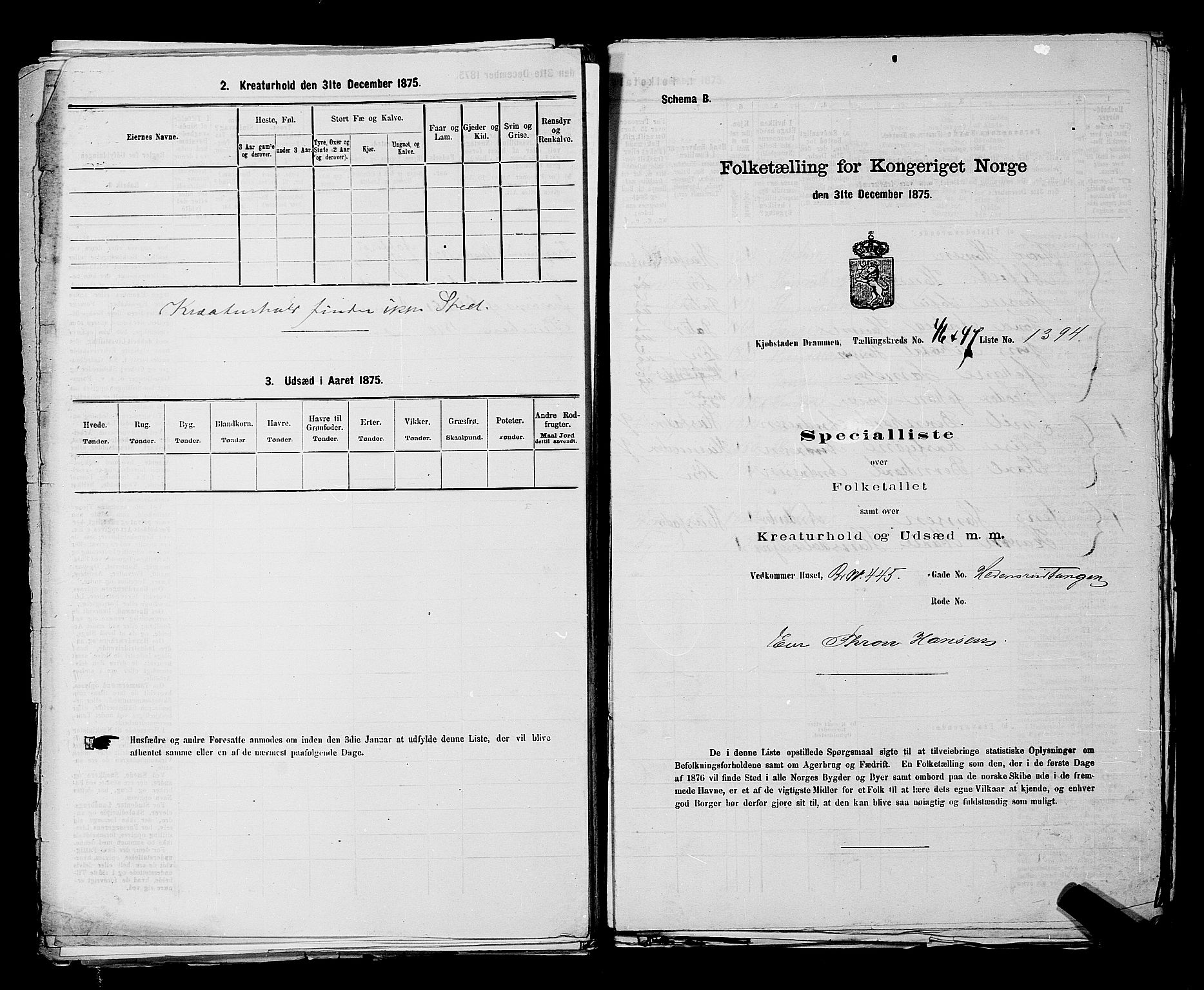 SAKO, 1875 census for 0602 Drammen, 1875, p. 3757