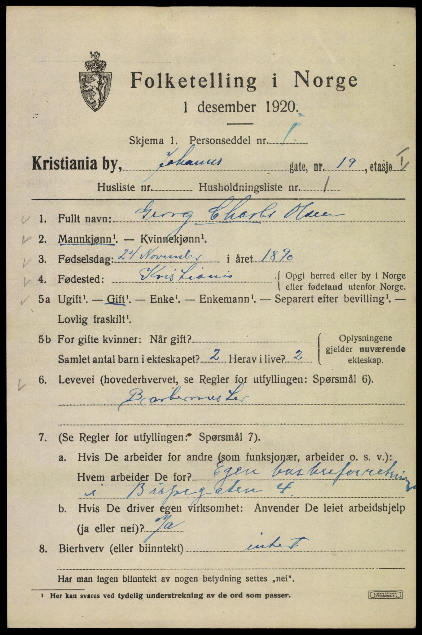 SAO, 1920 census for Kristiania, 1920, p. 324345