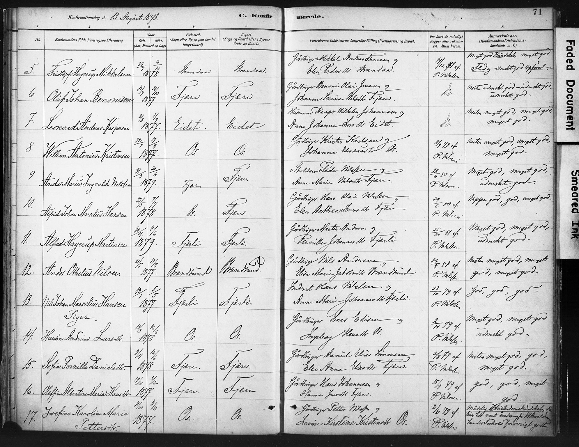 Ministerialprotokoller, klokkerbøker og fødselsregistre - Nordland, AV/SAT-A-1459/803/L0071: Parish register (official) no. 803A01, 1881-1897, p. 71