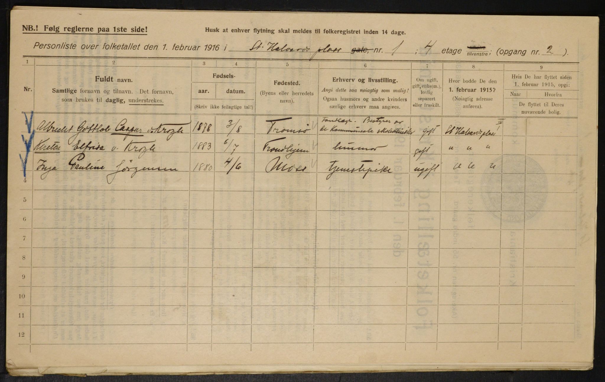 OBA, Municipal Census 1916 for Kristiania, 1916, p. 90109