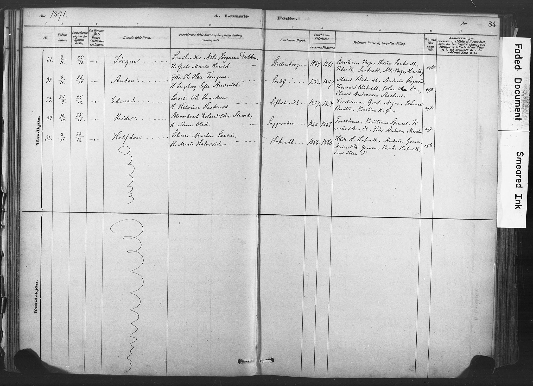 Sandsvær kirkebøker, SAKO/A-244/F/Fd/L0001: Parish register (official) no. IV 1, 1878-1906, p. 84