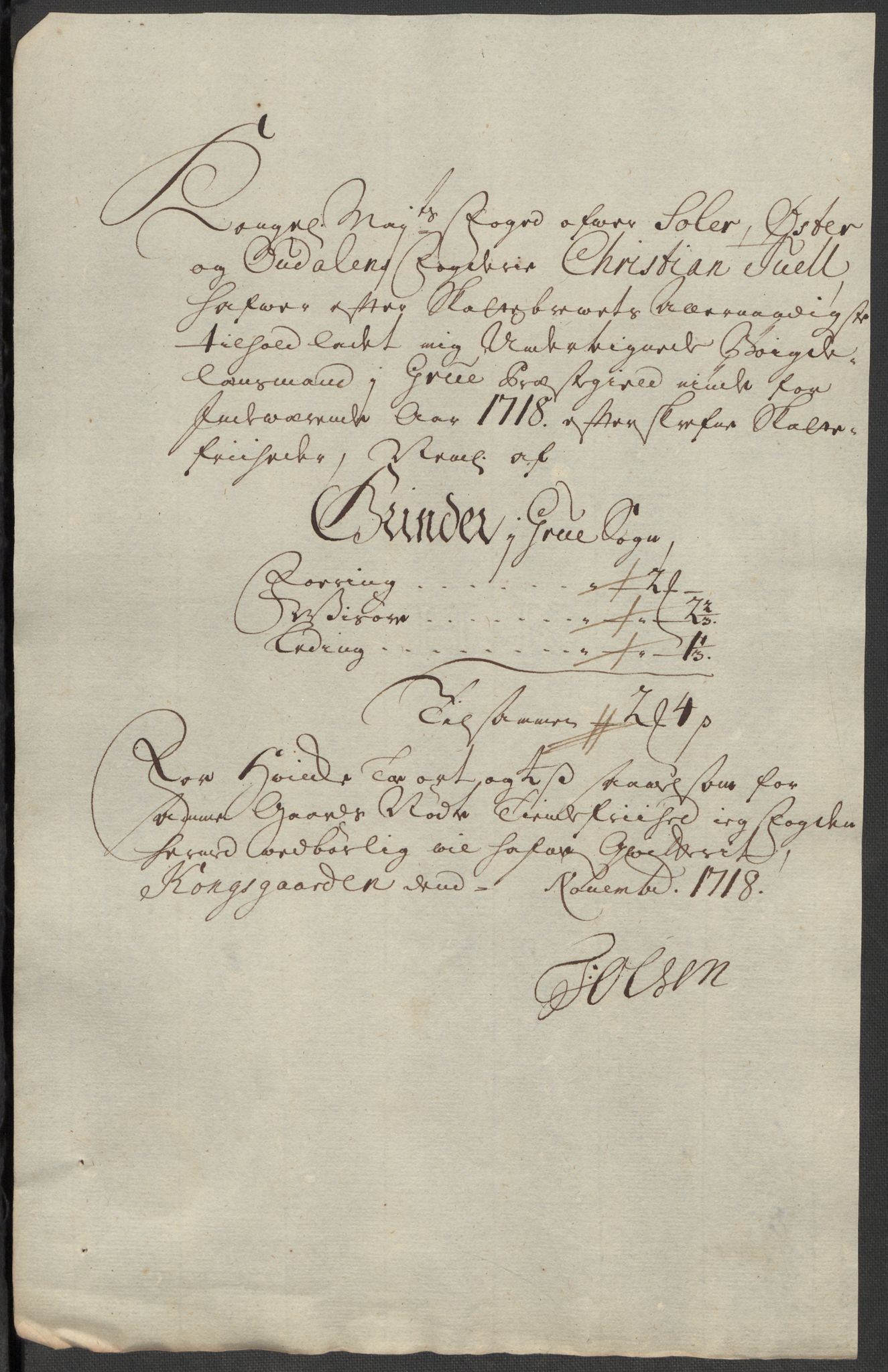 Rentekammeret inntil 1814, Reviderte regnskaper, Fogderegnskap, AV/RA-EA-4092/R13/L0857: Fogderegnskap Solør, Odal og Østerdal, 1718, p. 304