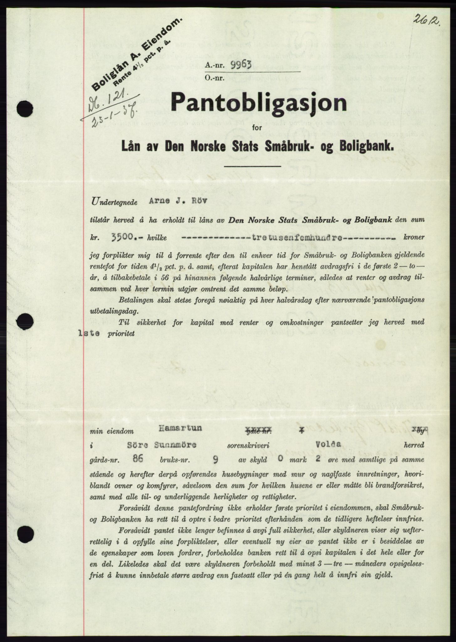 Søre Sunnmøre sorenskriveri, AV/SAT-A-4122/1/2/2C/L0062: Mortgage book no. 56, 1936-1937, Diary no: : 121/1937