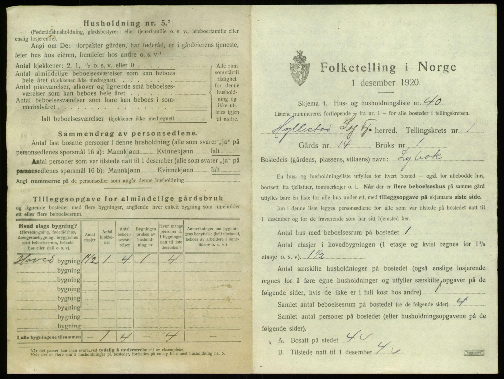 SAB, 1920 census for Hyllestad, 1920, p. 127