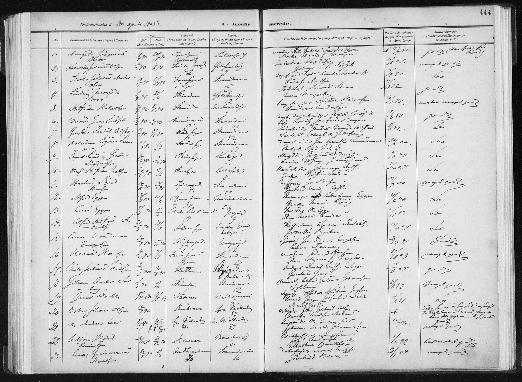 Ministerialprotokoller, klokkerbøker og fødselsregistre - Sør-Trøndelag, AV/SAT-A-1456/604/L0200: Parish register (official) no. 604A20II, 1901-1908, p. 444