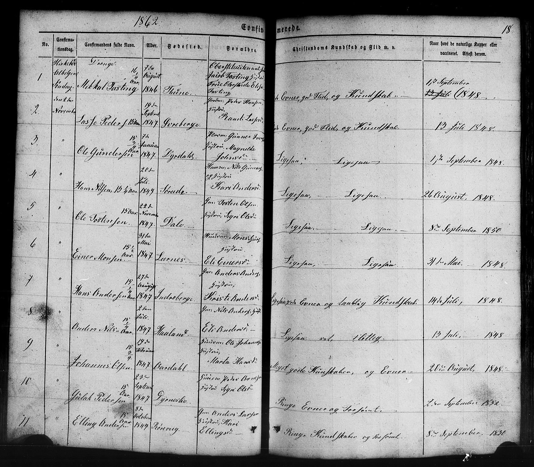 Lavik sokneprestembete, AV/SAB-A-80901: Parish register (copy) no. B 1, 1854-1881, p. 18