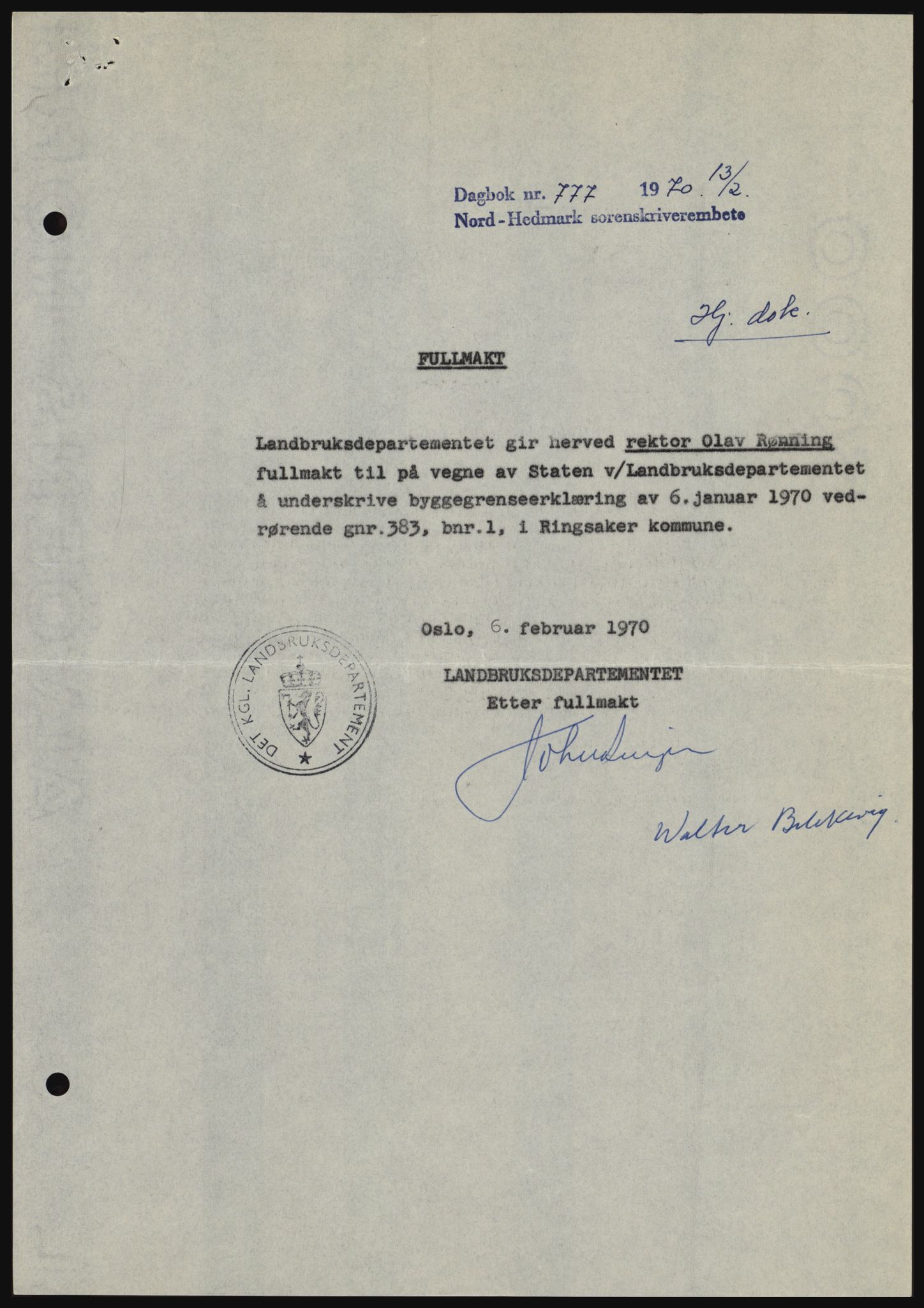 Nord-Hedmark sorenskriveri, SAH/TING-012/H/Hc/L0033: Mortgage book no. 33, 1970-1970, Diary no: : 777/1970