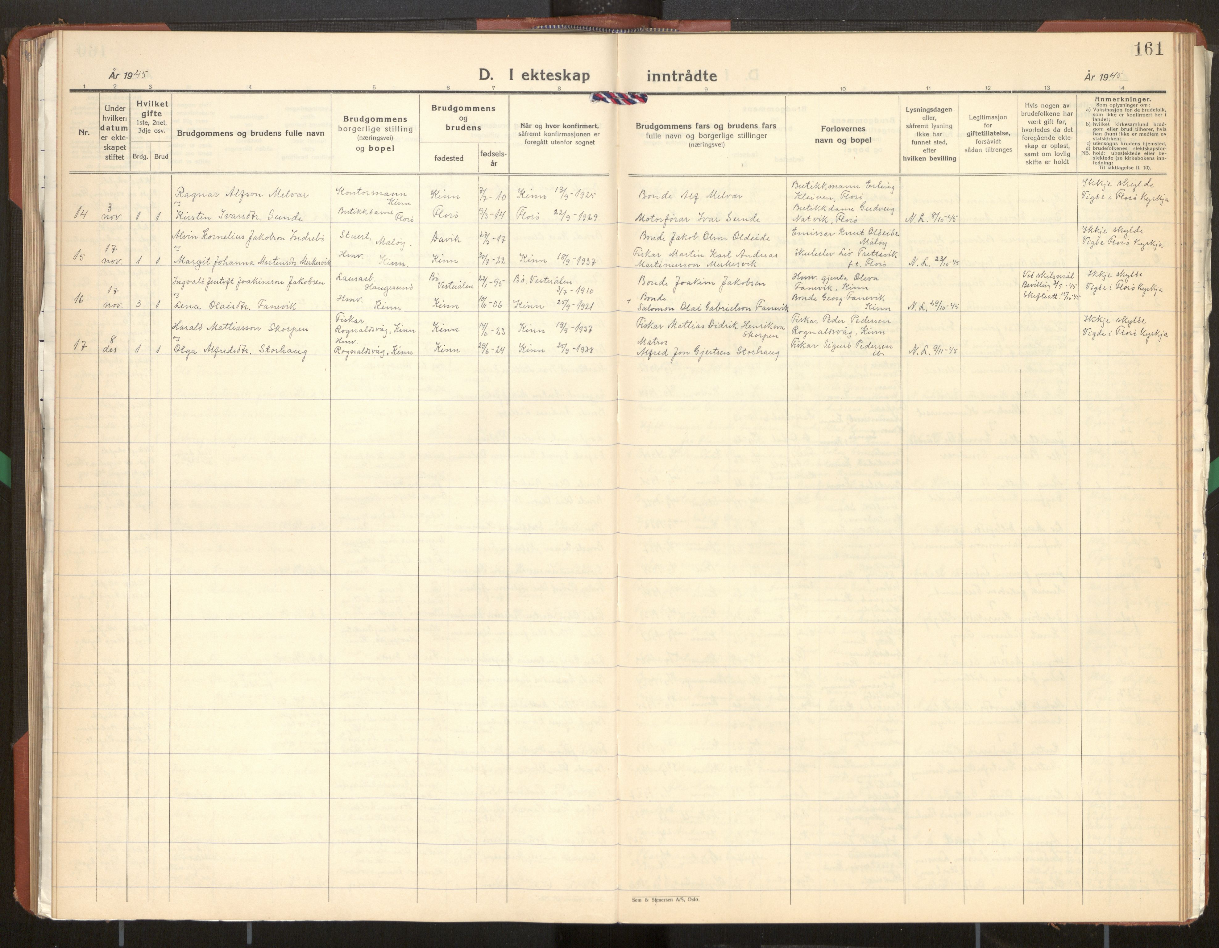 Kinn sokneprestembete, AV/SAB-A-80801/H/Hab/Haba/L0003: Parish register (copy) no. A 3, 1939-1960, p. 161