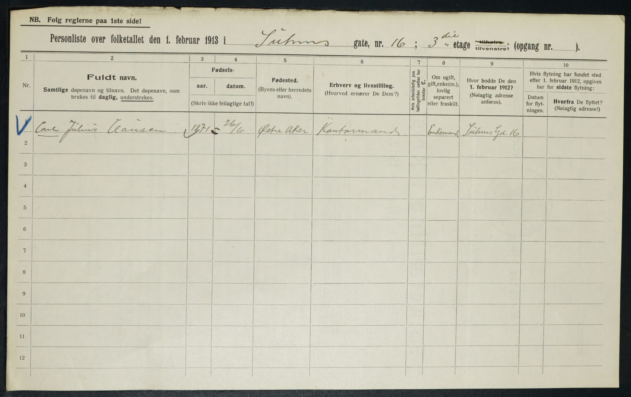 OBA, Municipal Census 1913 for Kristiania, 1913, p. 104755