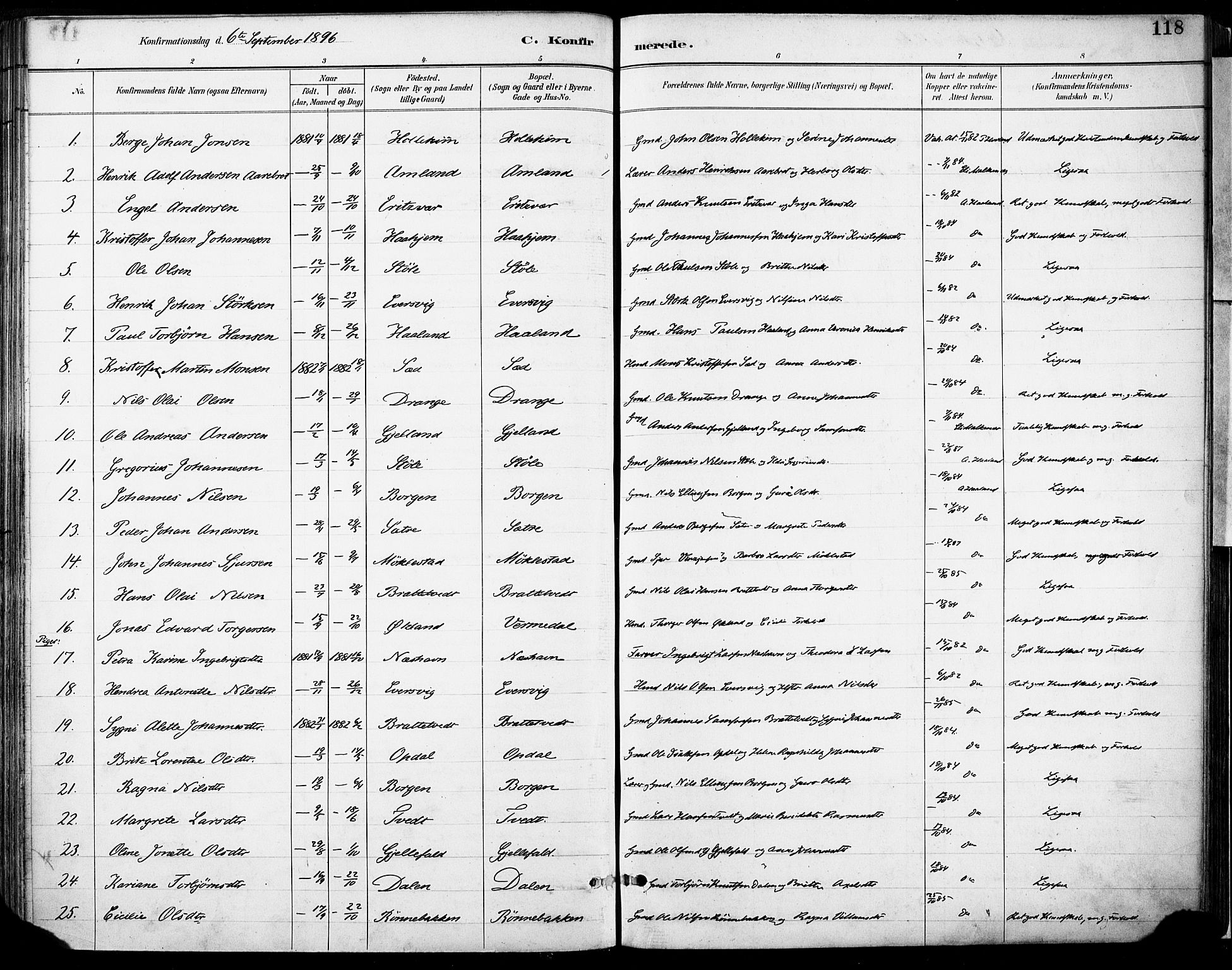 Tysnes sokneprestembete, SAB/A-78601/H/Haa: Parish register (official) no. D 1, 1887-1904, p. 118