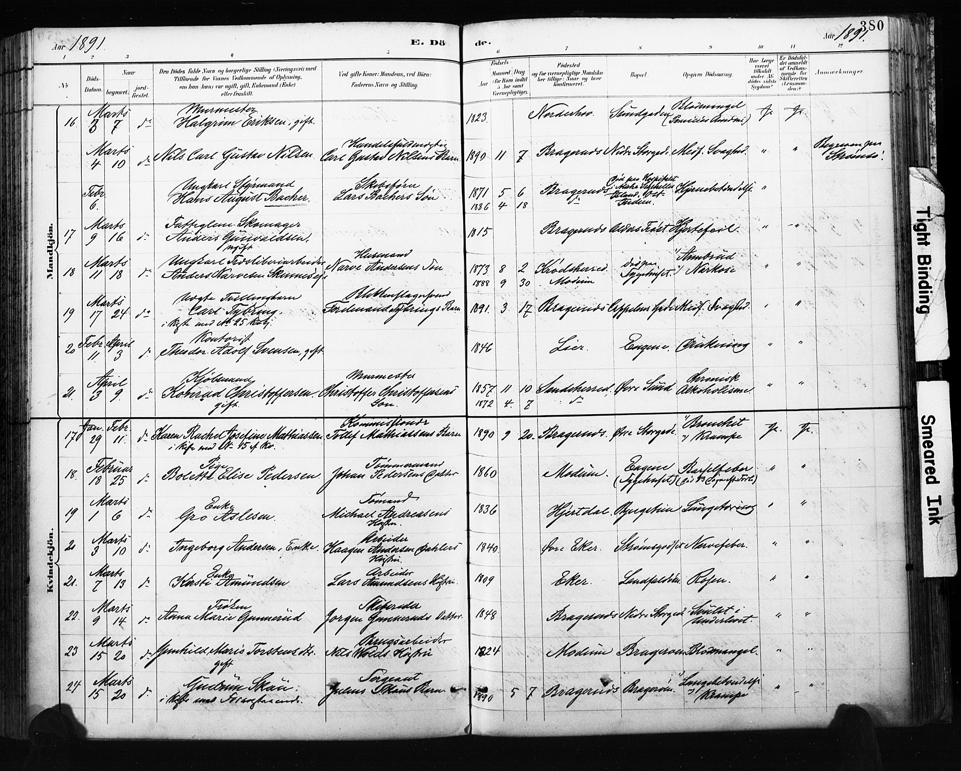 Bragernes kirkebøker, AV/SAKO-A-6/F/Fb/L0007: Parish register (official) no. II 7, 1885-1893, p. 380