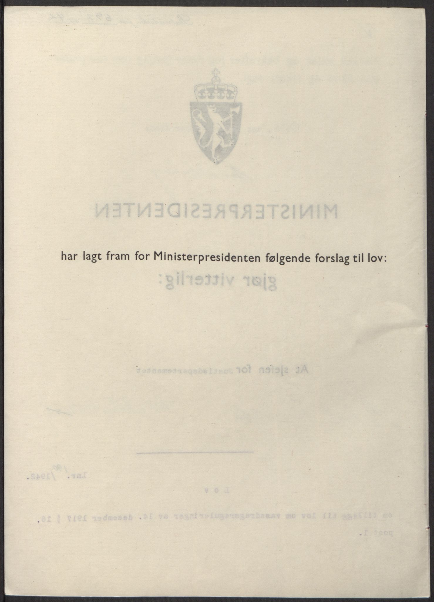 NS-administrasjonen 1940-1945 (Statsrådsekretariatet, de kommisariske statsråder mm), AV/RA-S-4279/D/Db/L0098: Lover II, 1942, p. 366