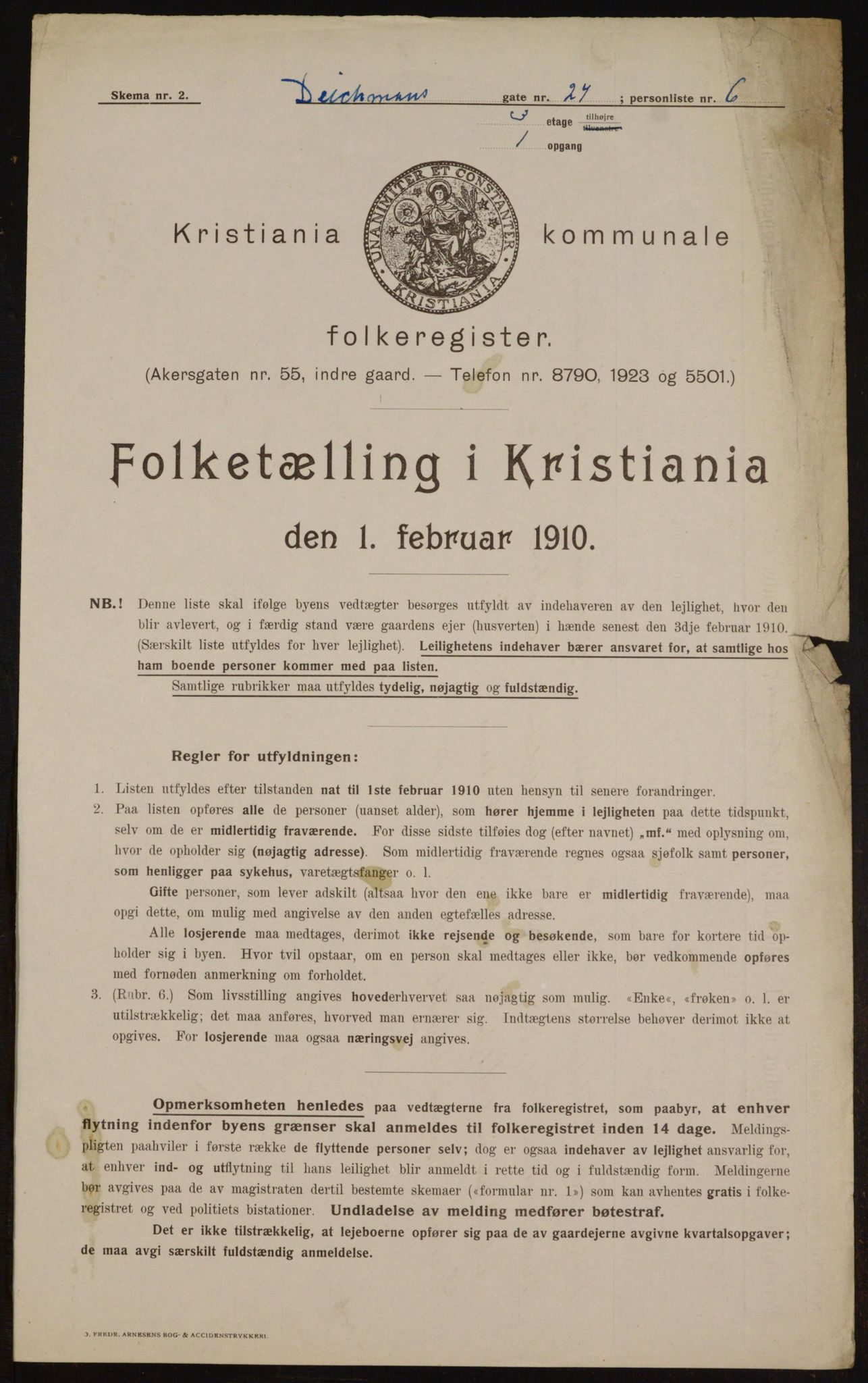 OBA, Municipal Census 1910 for Kristiania, 1910, p. 15133