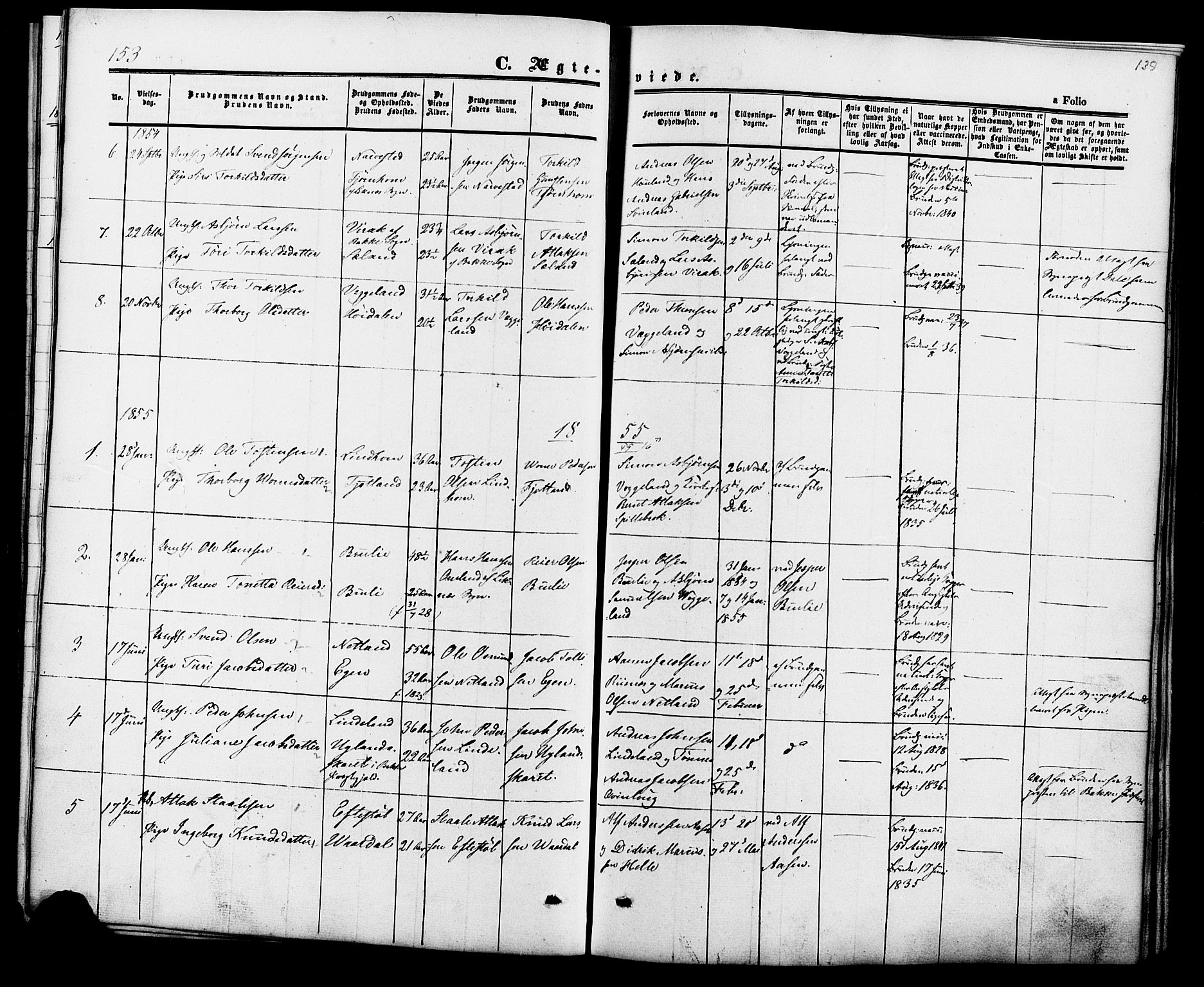 Fjotland sokneprestkontor, AV/SAK-1111-0010/F/Fa/L0001: Parish register (official) no. A 1, 1850-1879, p. 139