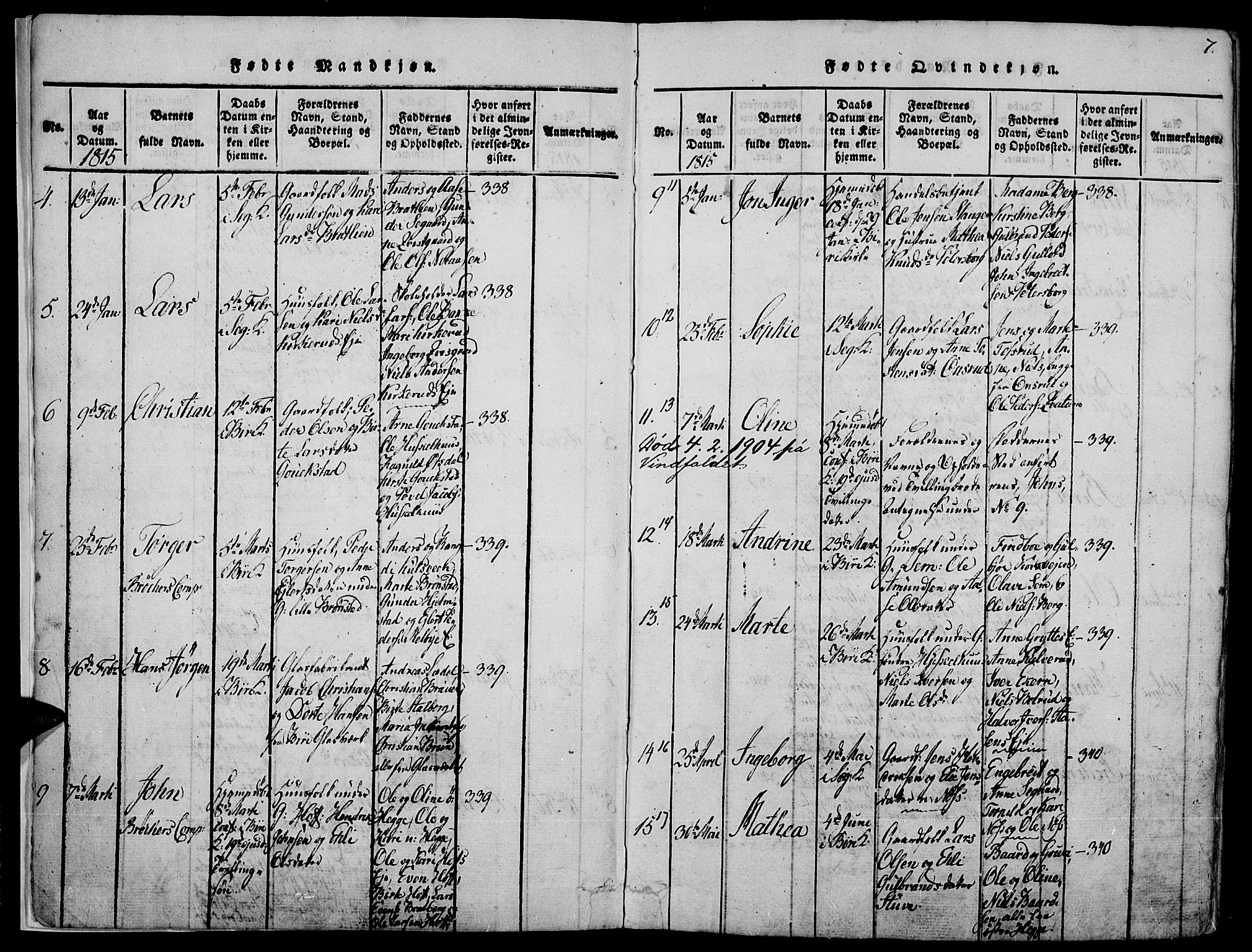 Biri prestekontor, SAH/PREST-096/H/Ha/Haa/L0003: Parish register (official) no. 3, 1814-1828, p. 7
