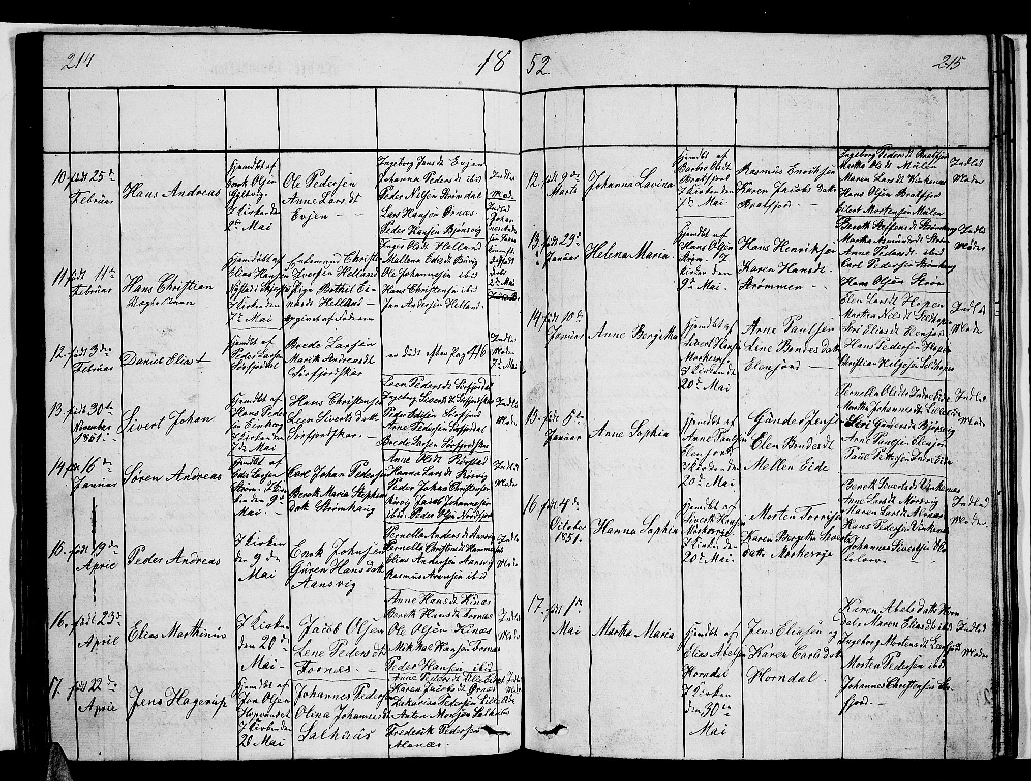 Ministerialprotokoller, klokkerbøker og fødselsregistre - Nordland, AV/SAT-A-1459/853/L0773: Parish register (copy) no. 853C01, 1821-1859, p. 214-215