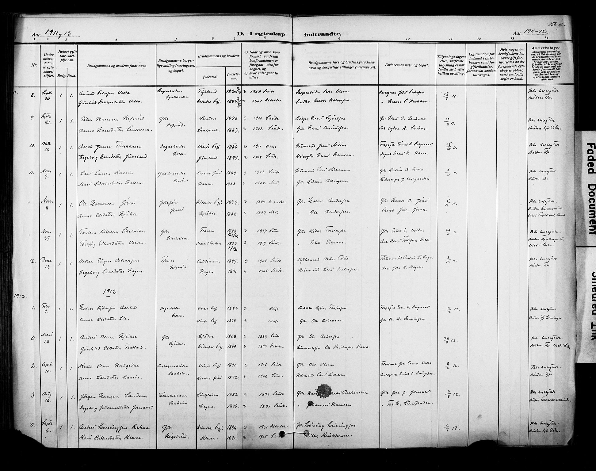 Sauherad kirkebøker, AV/SAKO-A-298/F/Fa/L0009: Parish register (official) no. I 9, 1887-1912, p. 156