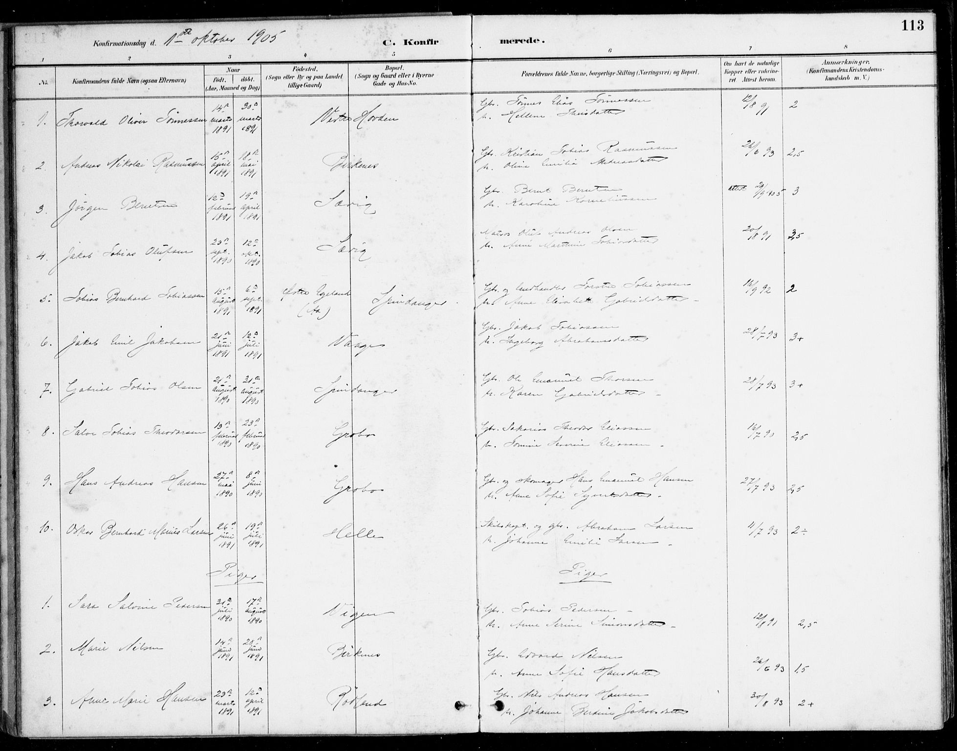 Herad sokneprestkontor, SAK/1111-0018/F/Fa/Fab/L0005: Parish register (official) no. A 5, 1886-1913, p. 113