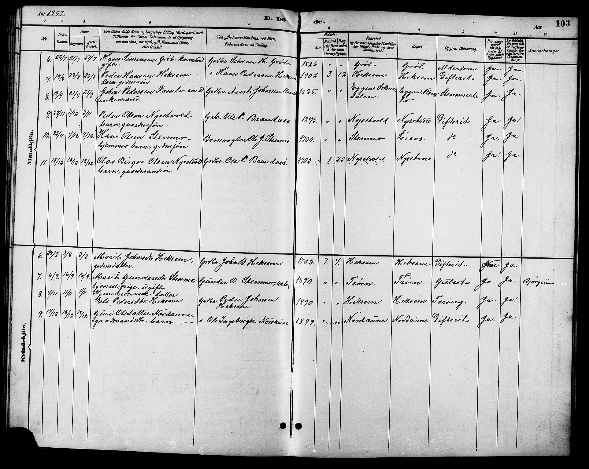 Ministerialprotokoller, klokkerbøker og fødselsregistre - Sør-Trøndelag, SAT/A-1456/685/L0978: Parish register (copy) no. 685C03, 1891-1907, p. 103