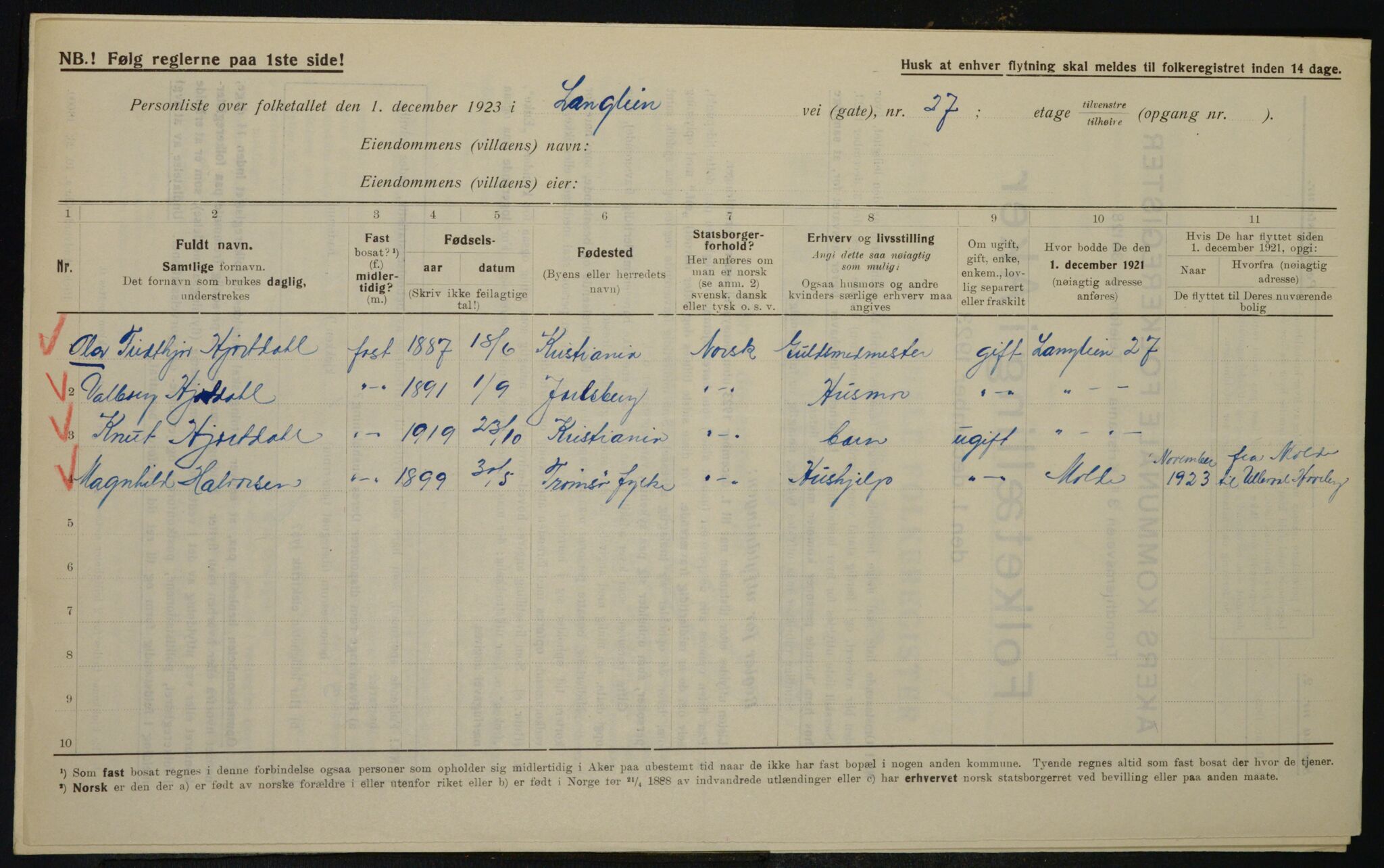 , Municipal Census 1923 for Aker, 1923, p. 21356