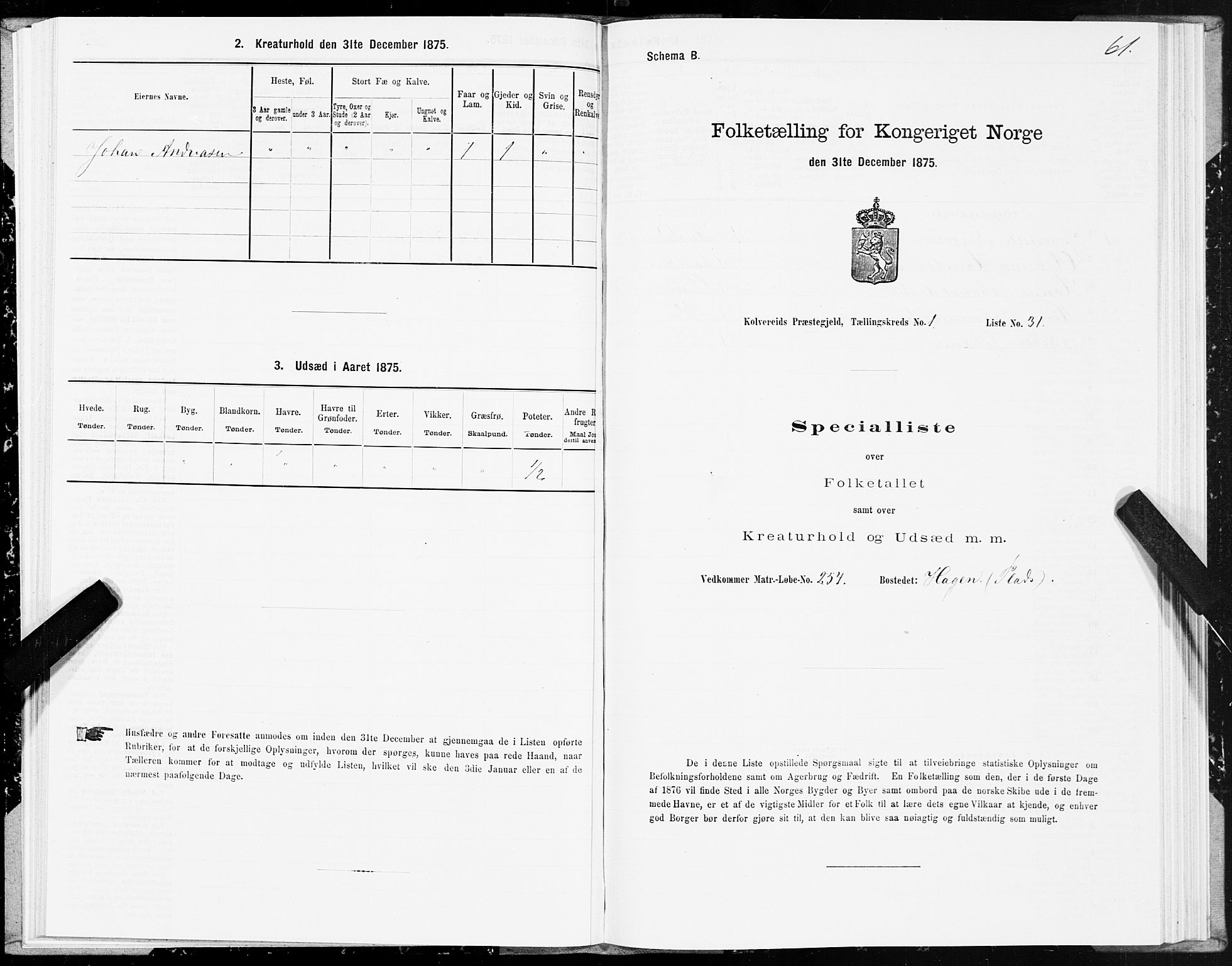 SAT, 1875 census for 1752P Kolvereid, 1875, p. 1061