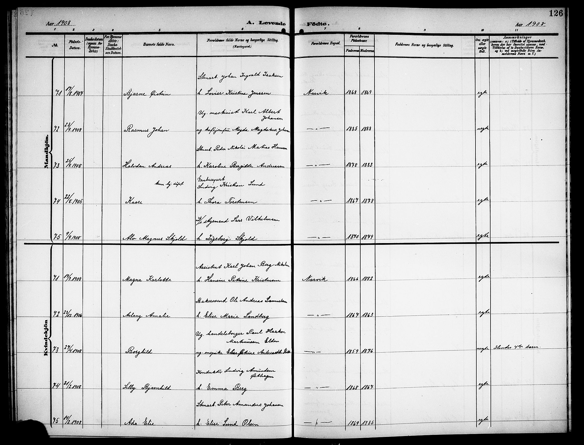 Ministerialprotokoller, klokkerbøker og fødselsregistre - Nordland, AV/SAT-A-1459/871/L1012: Parish register (copy) no. 871C01, 1902-1909, p. 126