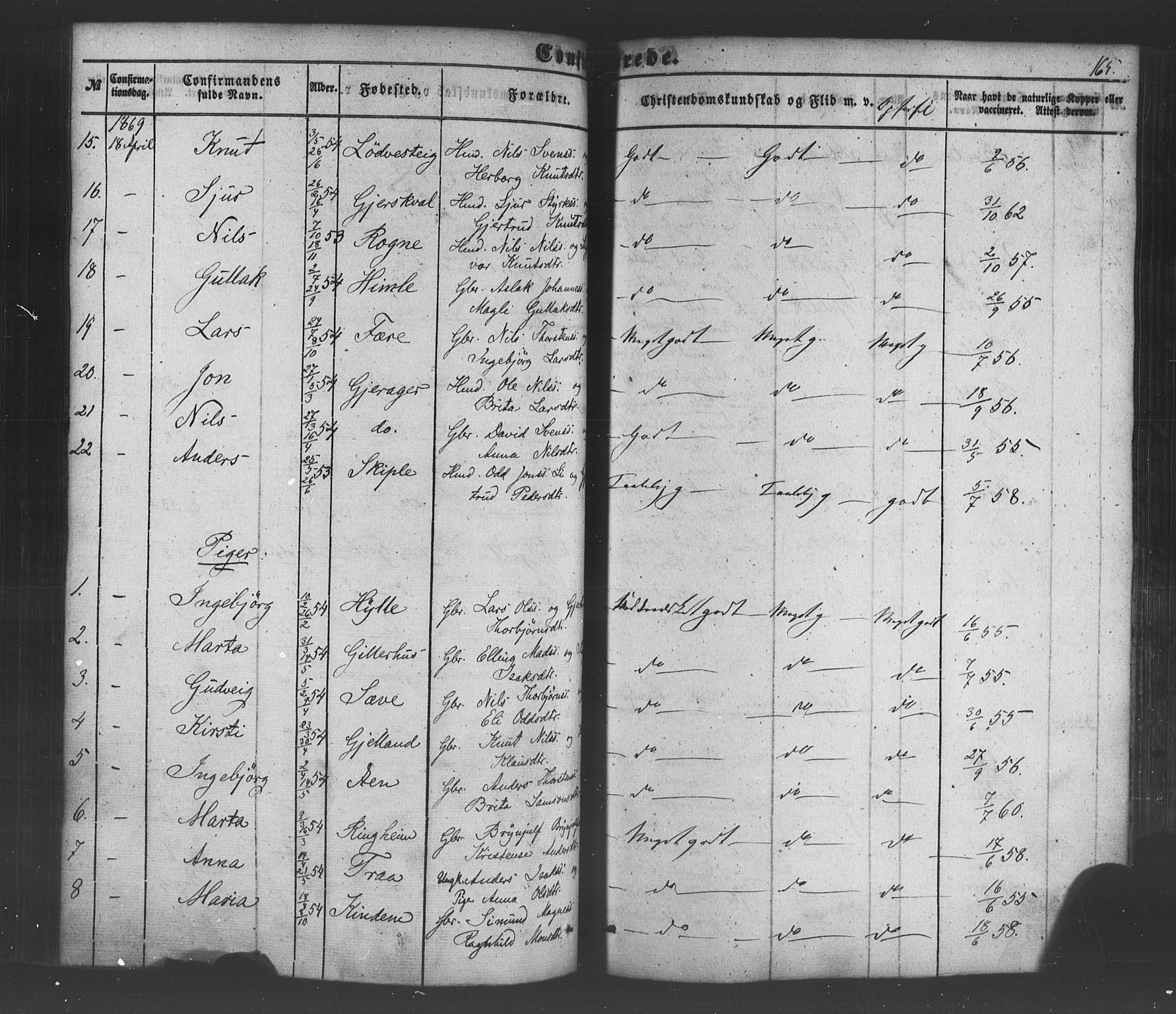 Voss sokneprestembete, SAB/A-79001/H/Haa: Parish register (official) no. A 18, 1848-1876, p. 165