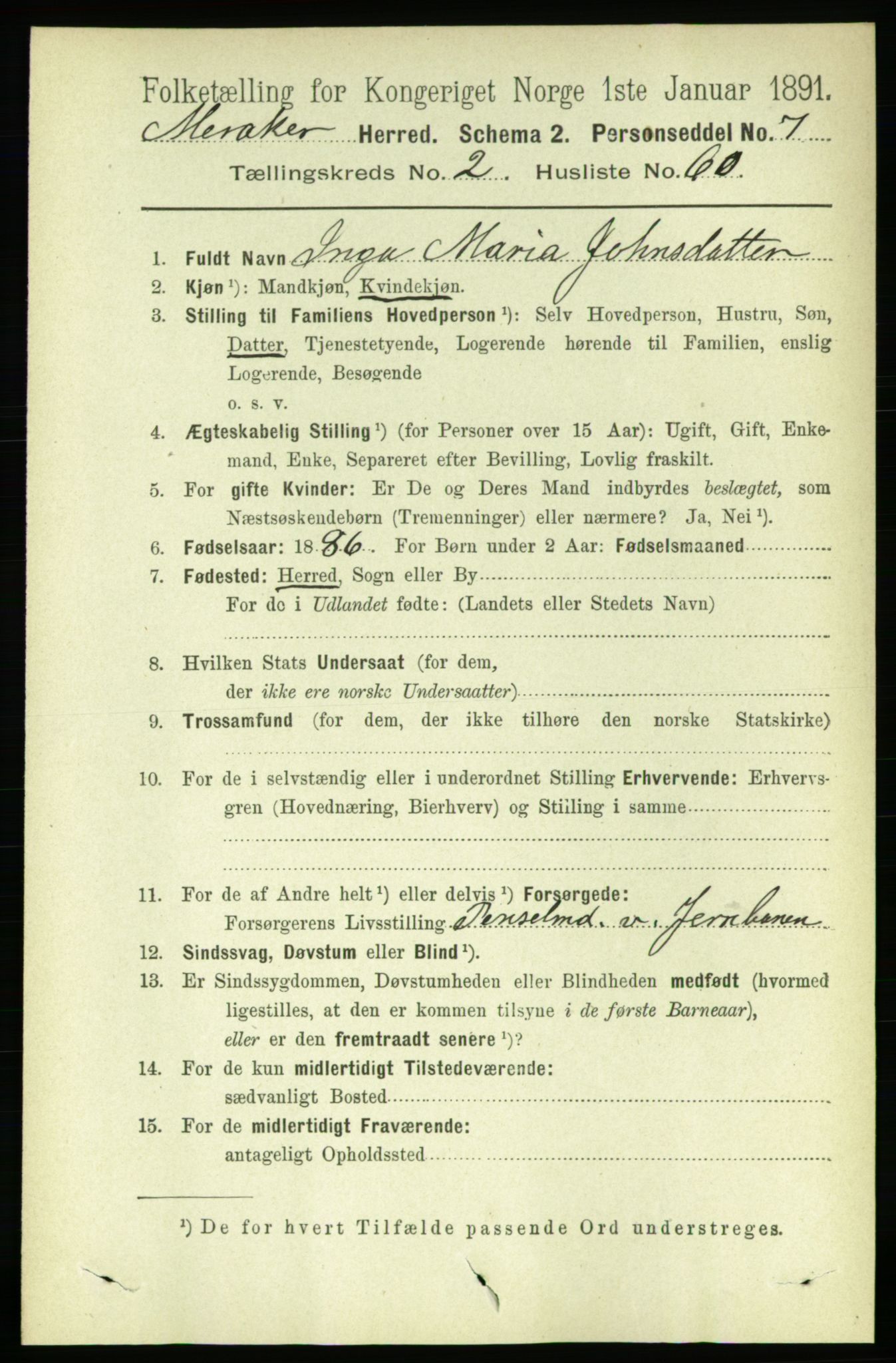 RA, 1891 census for 1711 Meråker, 1891, p. 1021