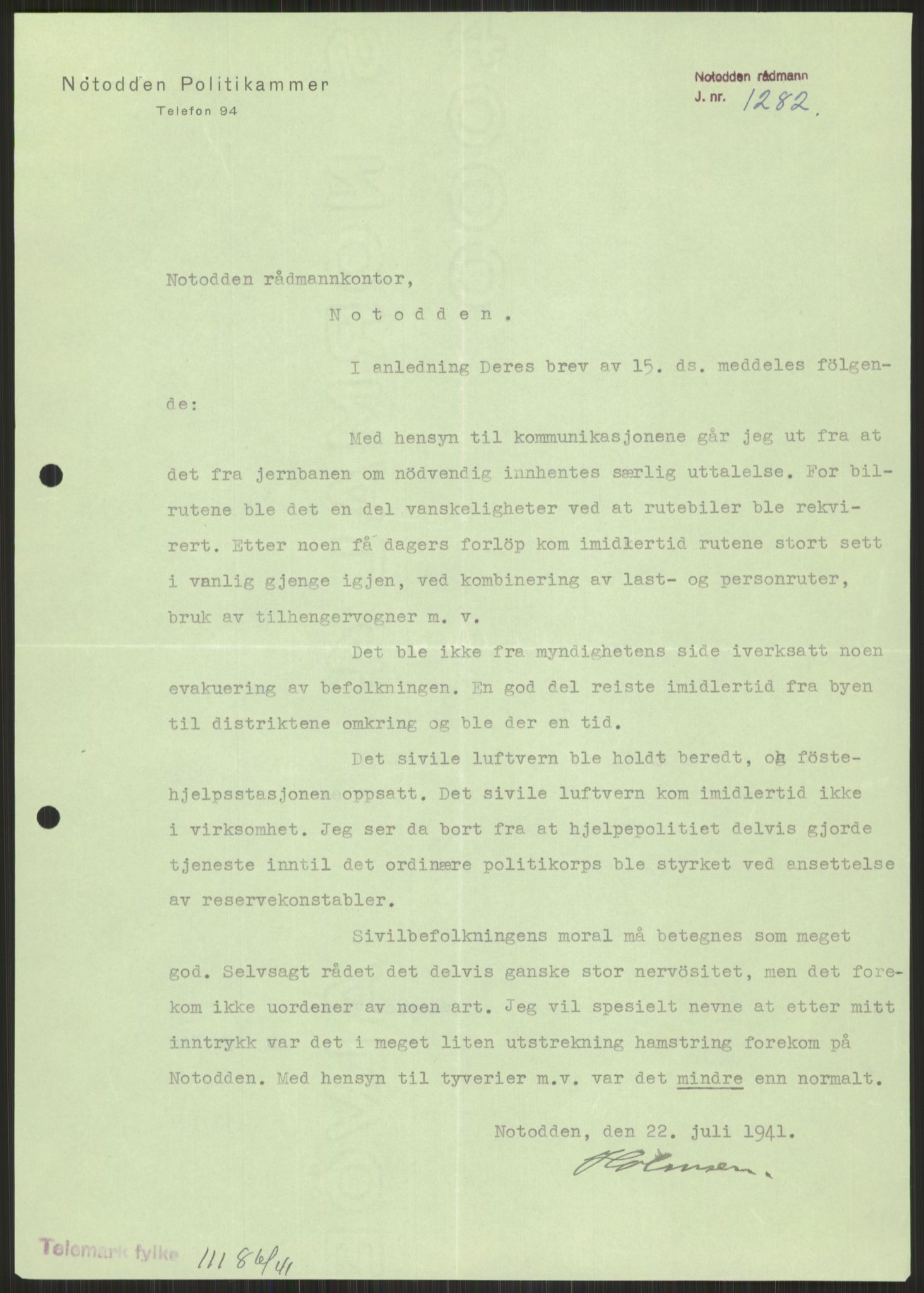 Forsvaret, Forsvarets krigshistoriske avdeling, AV/RA-RAFA-2017/Y/Ya/L0014: II-C-11-31 - Fylkesmenn.  Rapporter om krigsbegivenhetene 1940., 1940, p. 687