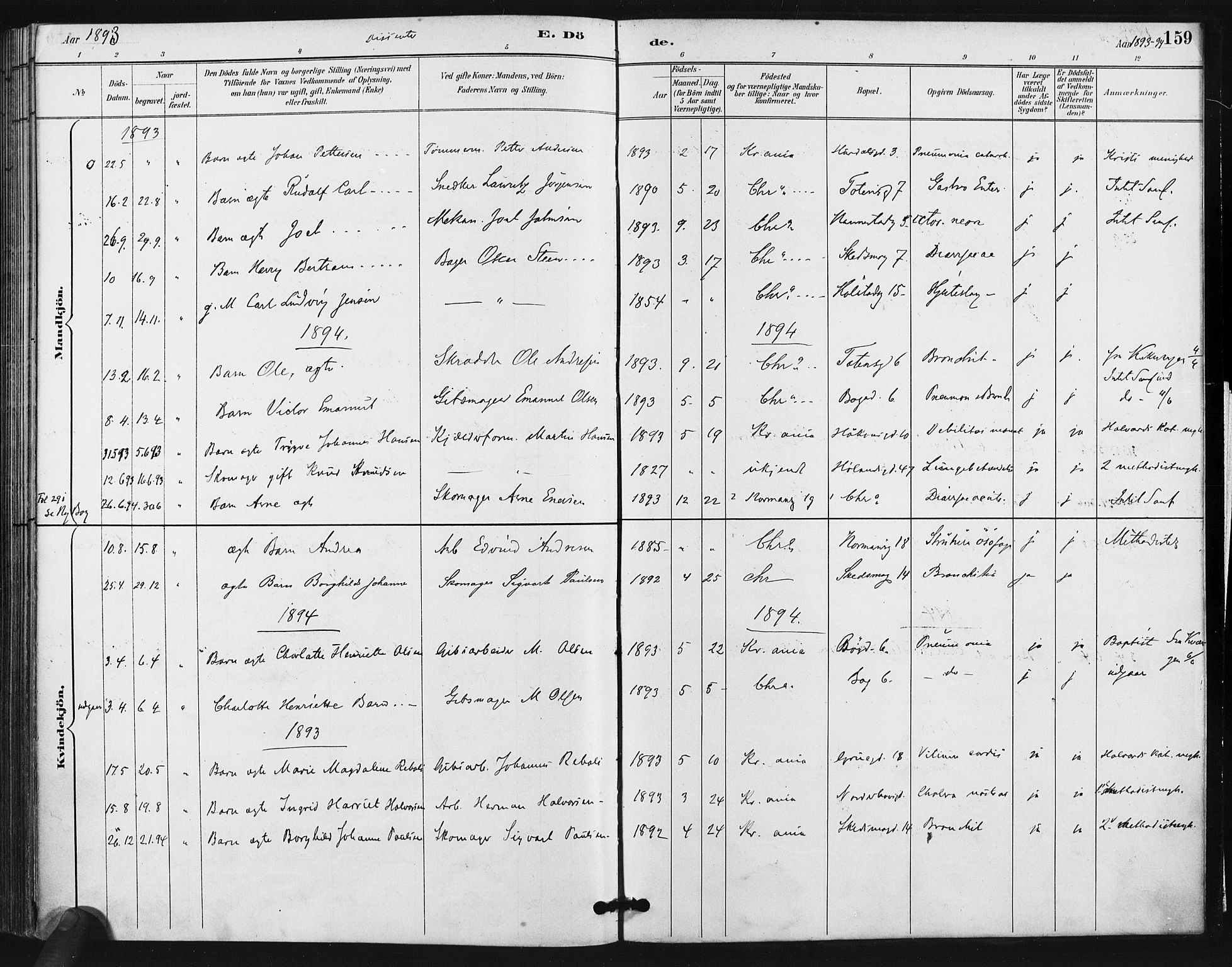 Kampen prestekontor Kirkebøker, SAO/A-10853/F/Fa/L0006: Parish register (official) no. I 6, 1889-1896, p. 159